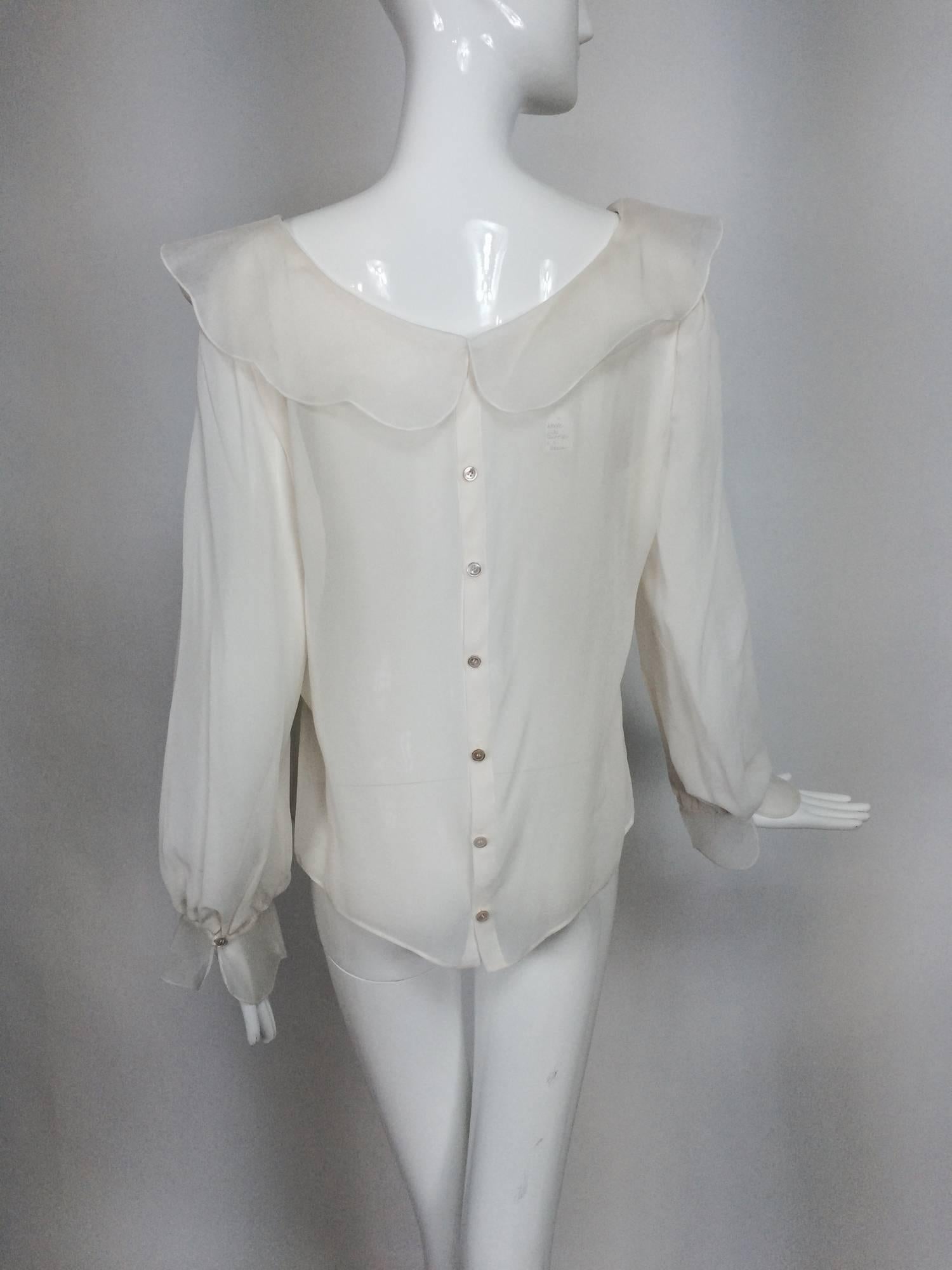 Women's Valentino off white silk chiffon poet blouse L