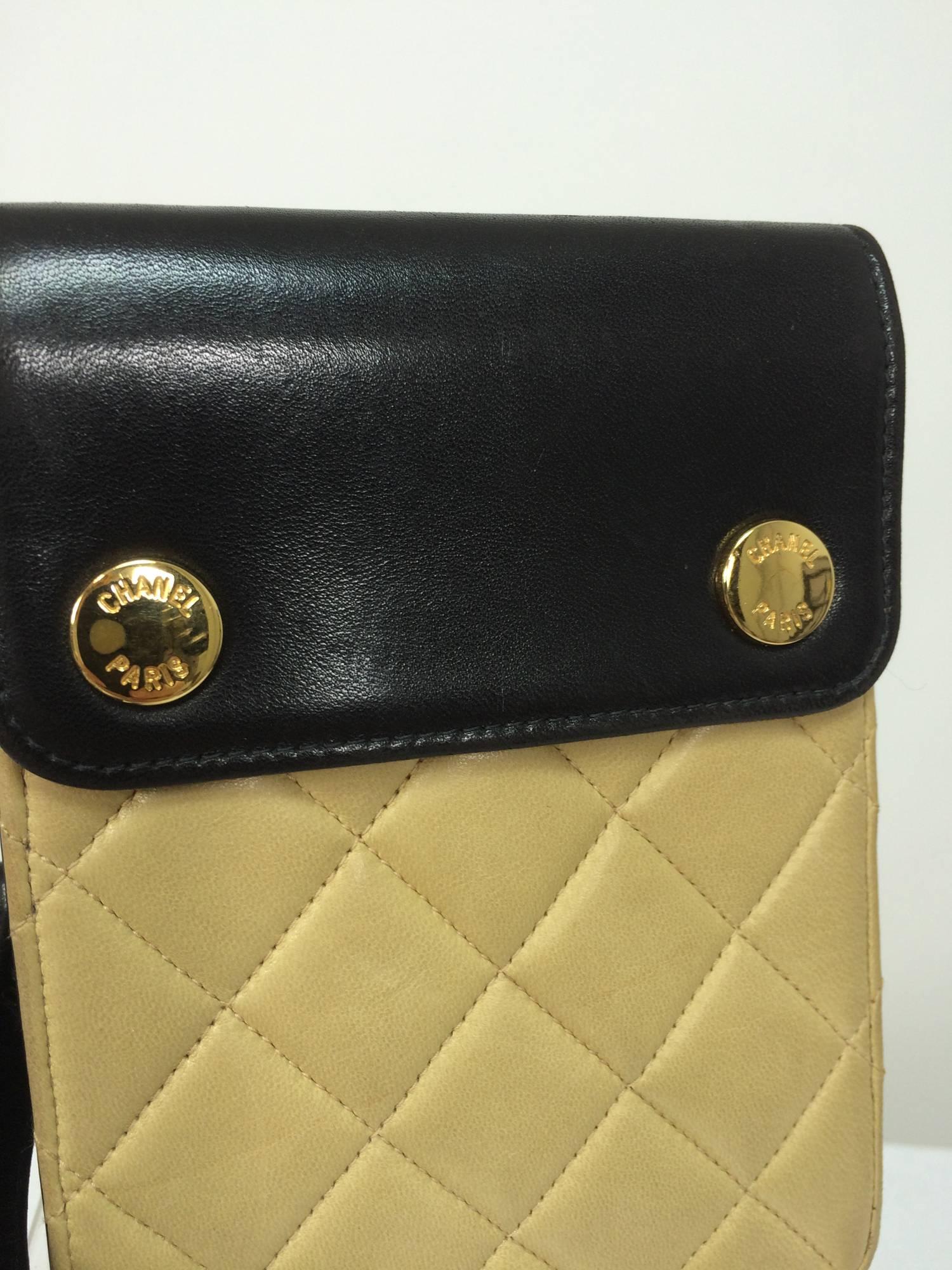 Women's or Men's Chanel quilted Black & Tan lambskin leather GH 2 way mini pouch shoulder bag
