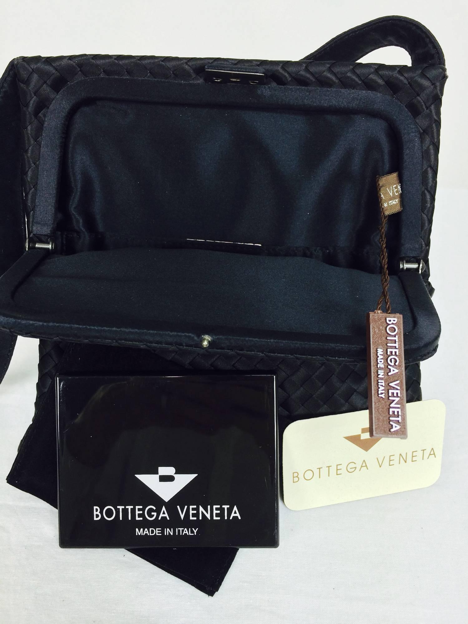 Black Bottega Veneta black silk satin Intrecciato shoulder bag handbag 