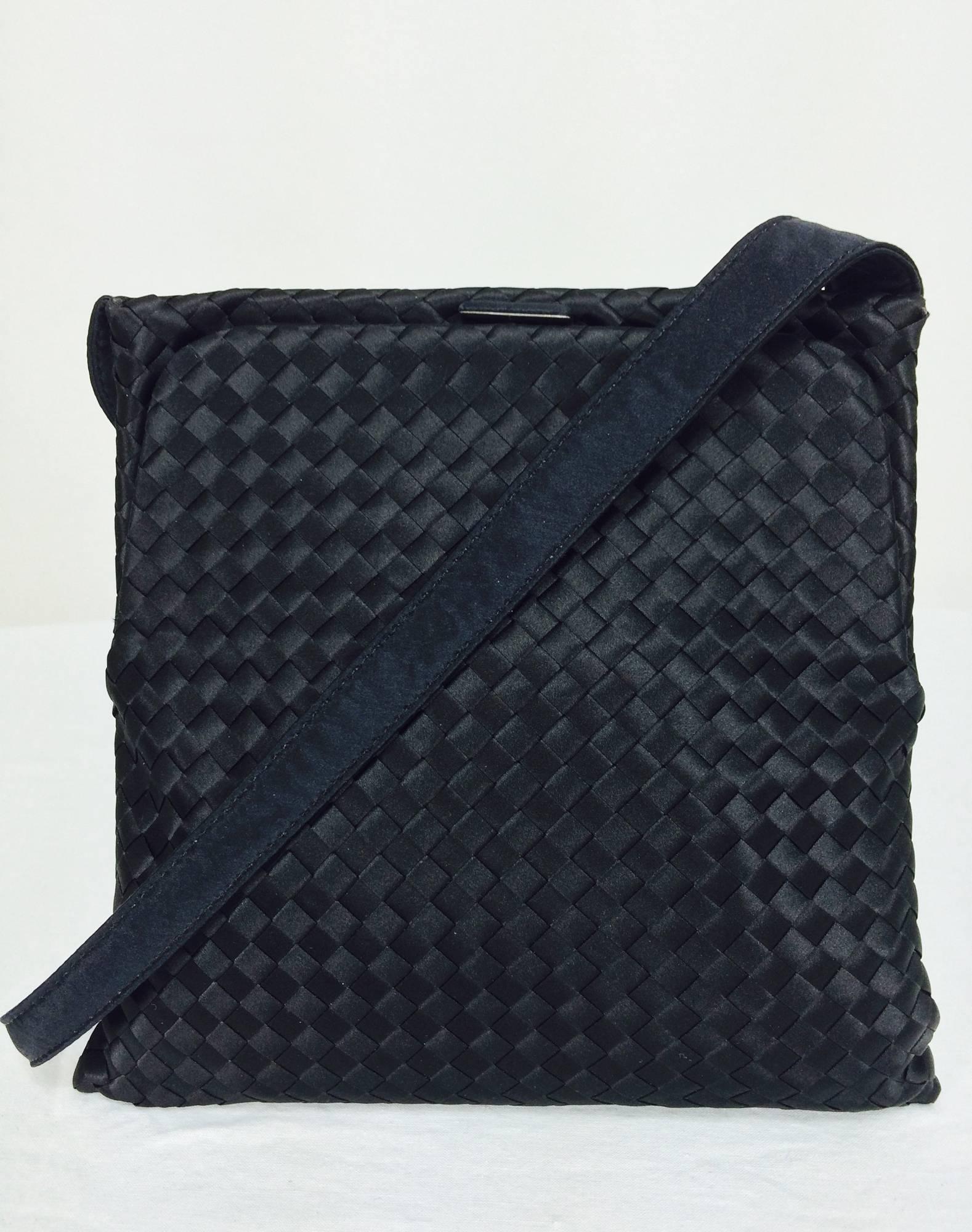 Bottega Veneta black silk satin Intrecciato shoulder bag handbag  1
