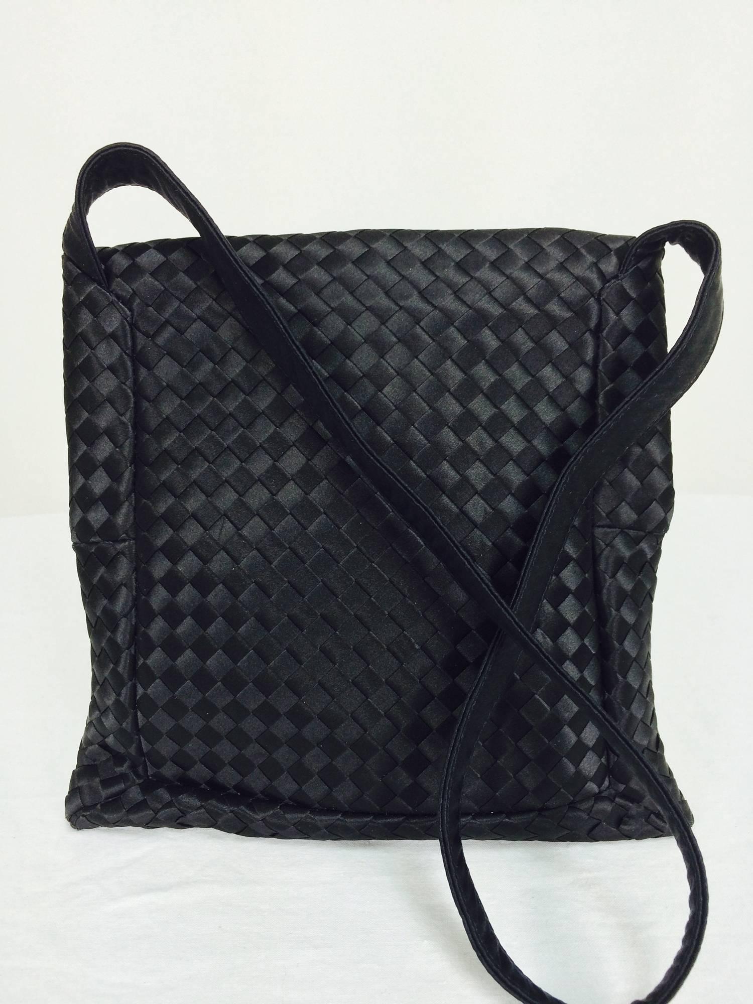 Bottega Veneta black silk satin Intrecciato shoulder bag handbag  2