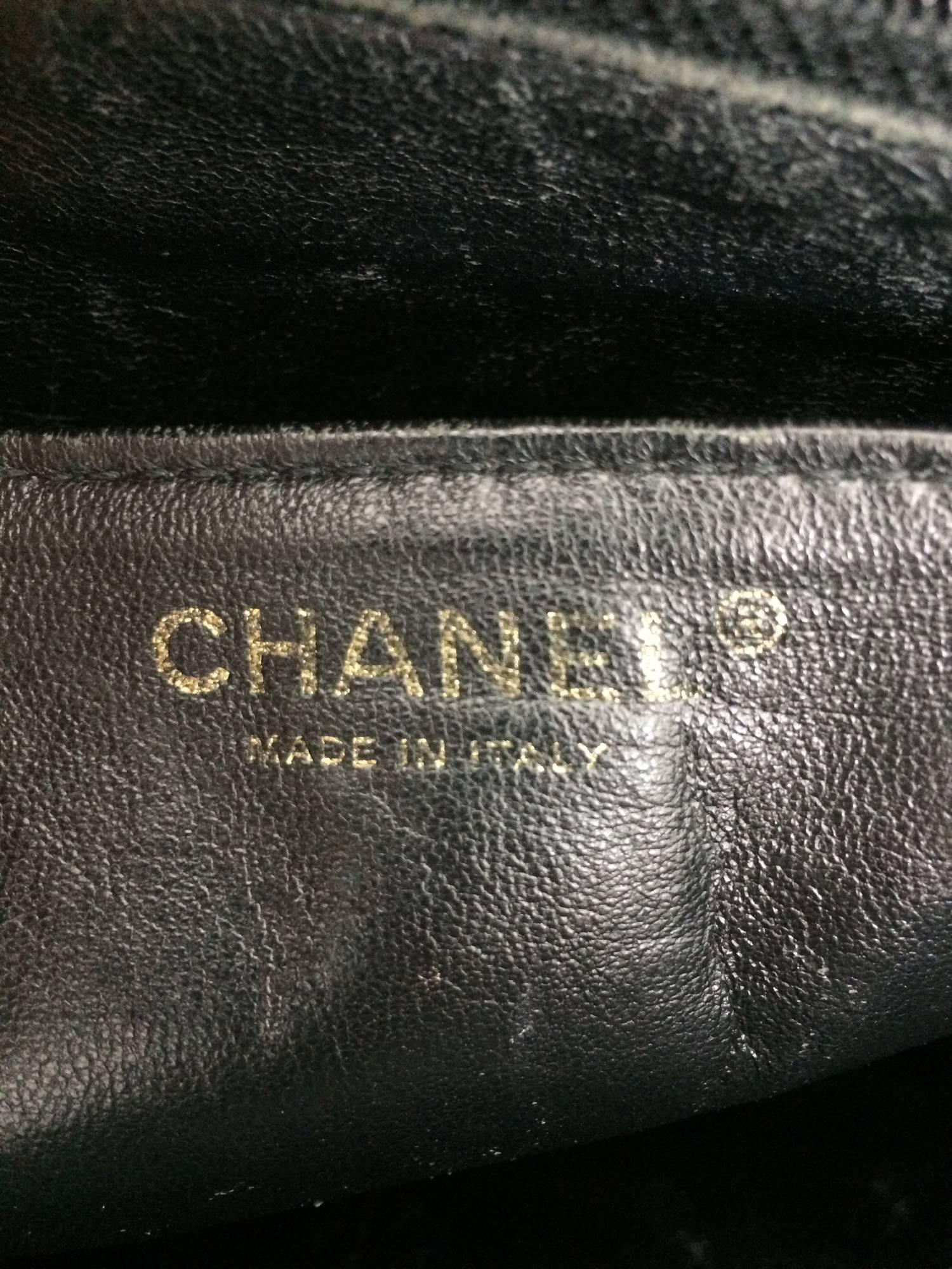 Vintage Chanel top handle flap front black caviar leather handbag 2