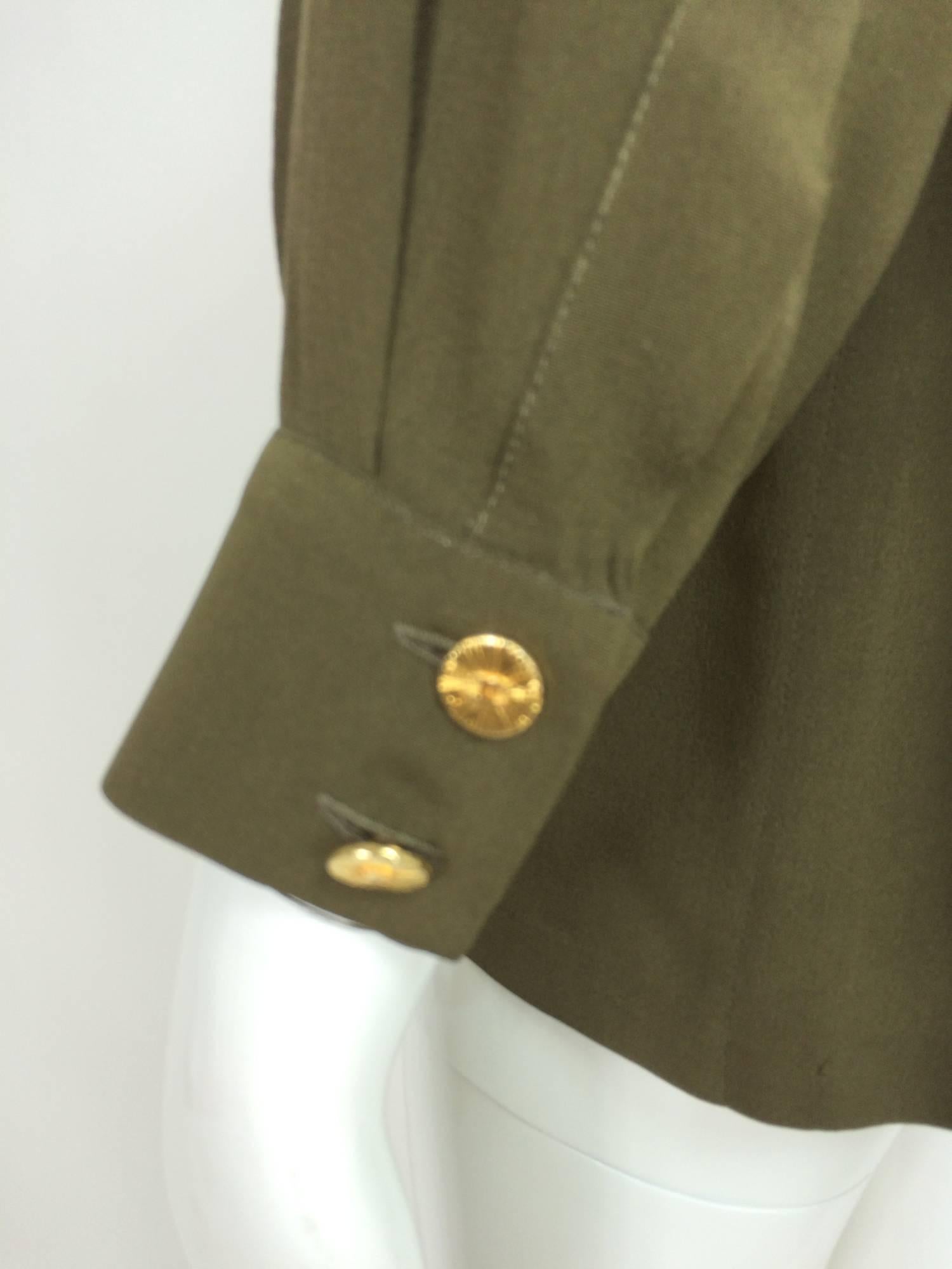 Chanel moss green silk crepe button back blouse 38  1990s 1