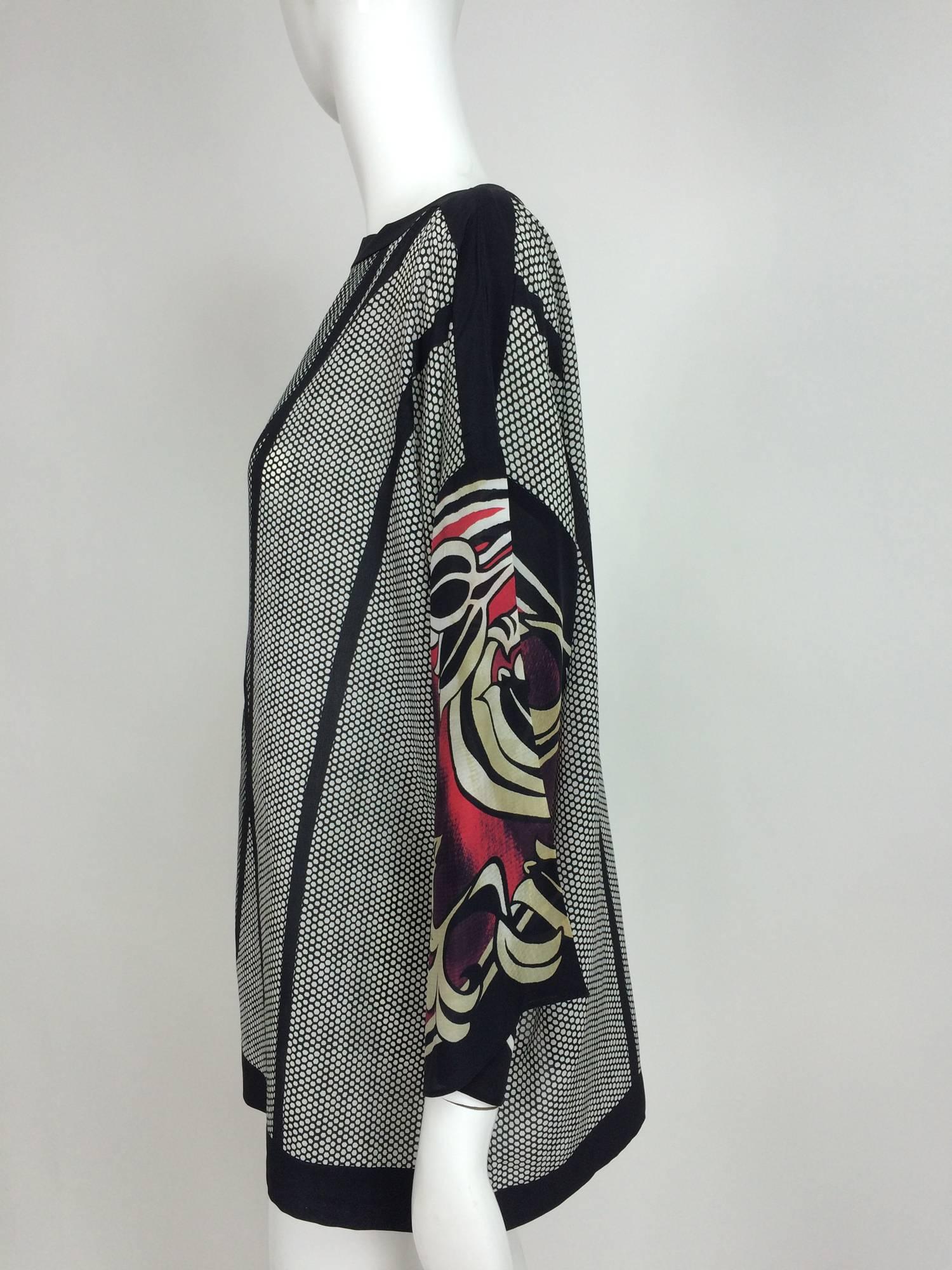 Black Escada printed silk tunic top 44