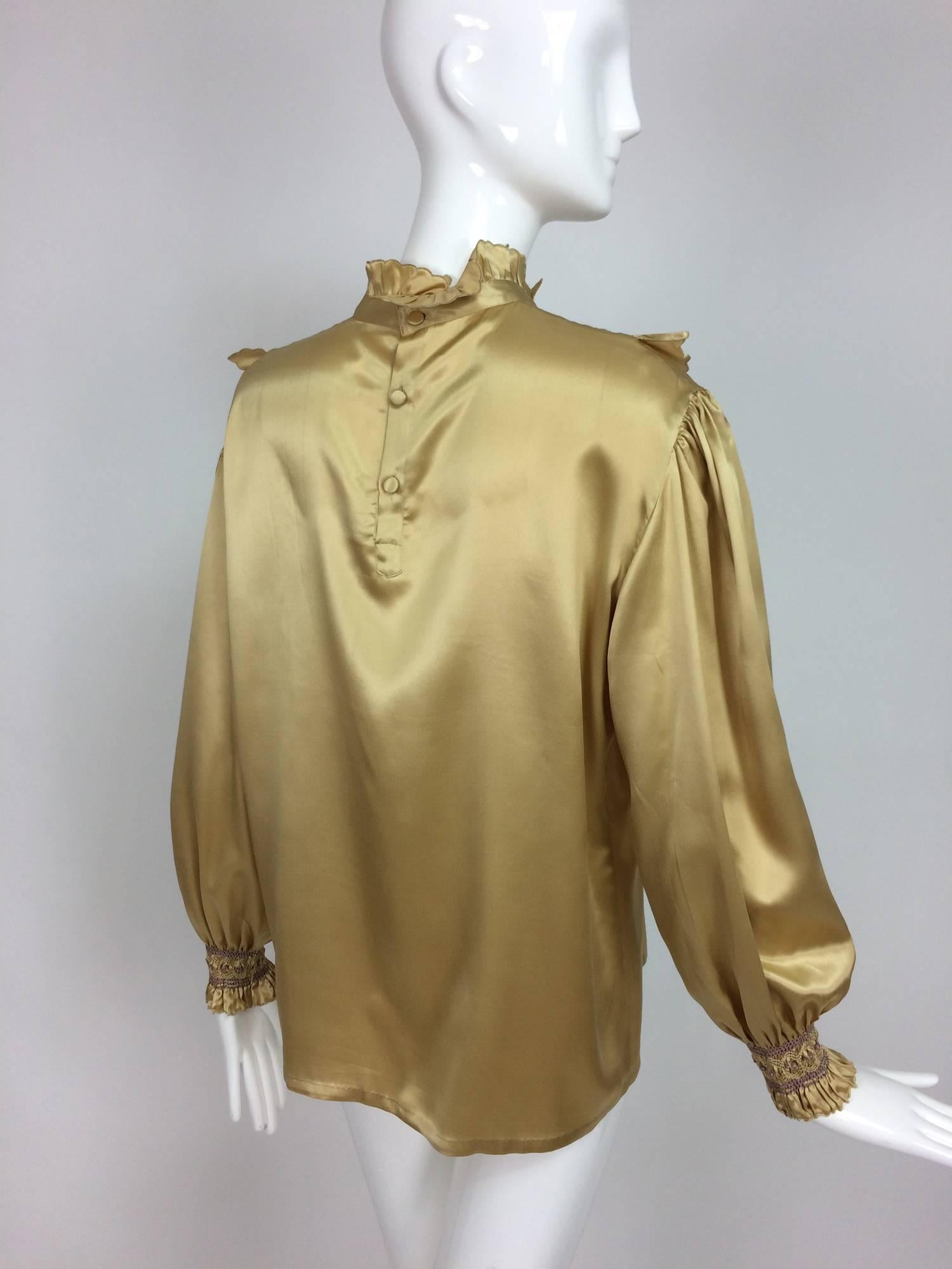 Vintage Pierre Cardin intricately embroidered gold silk satin blouse 1979 1