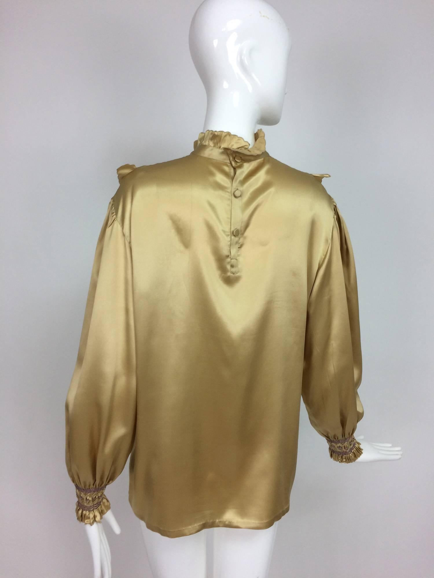 Vintage Pierre Cardin intricately embroidered gold silk satin blouse 1979 2