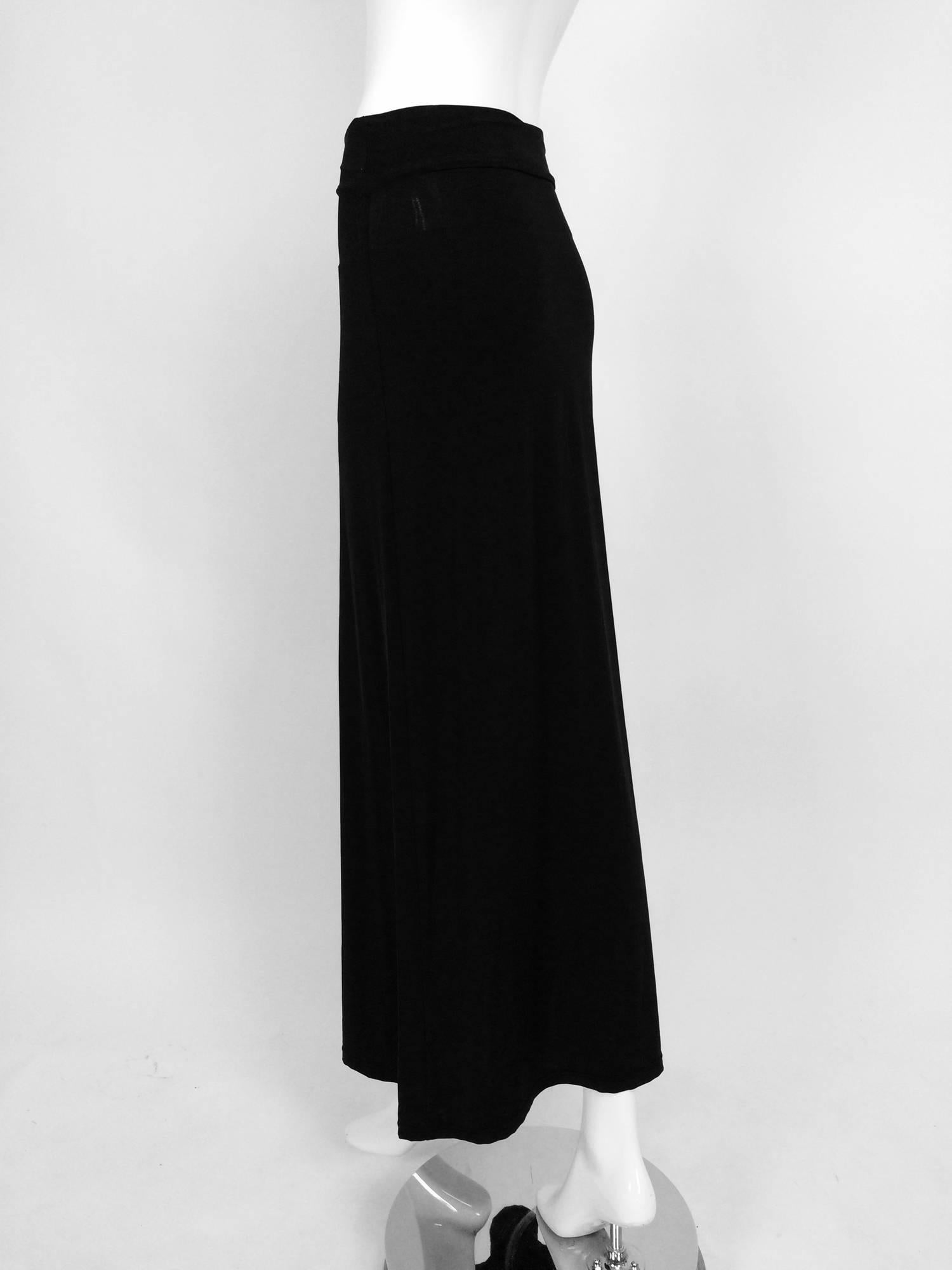 Black Vintage Issey Miyake silky black stretch fold over waist A line maxi skirt 1990s