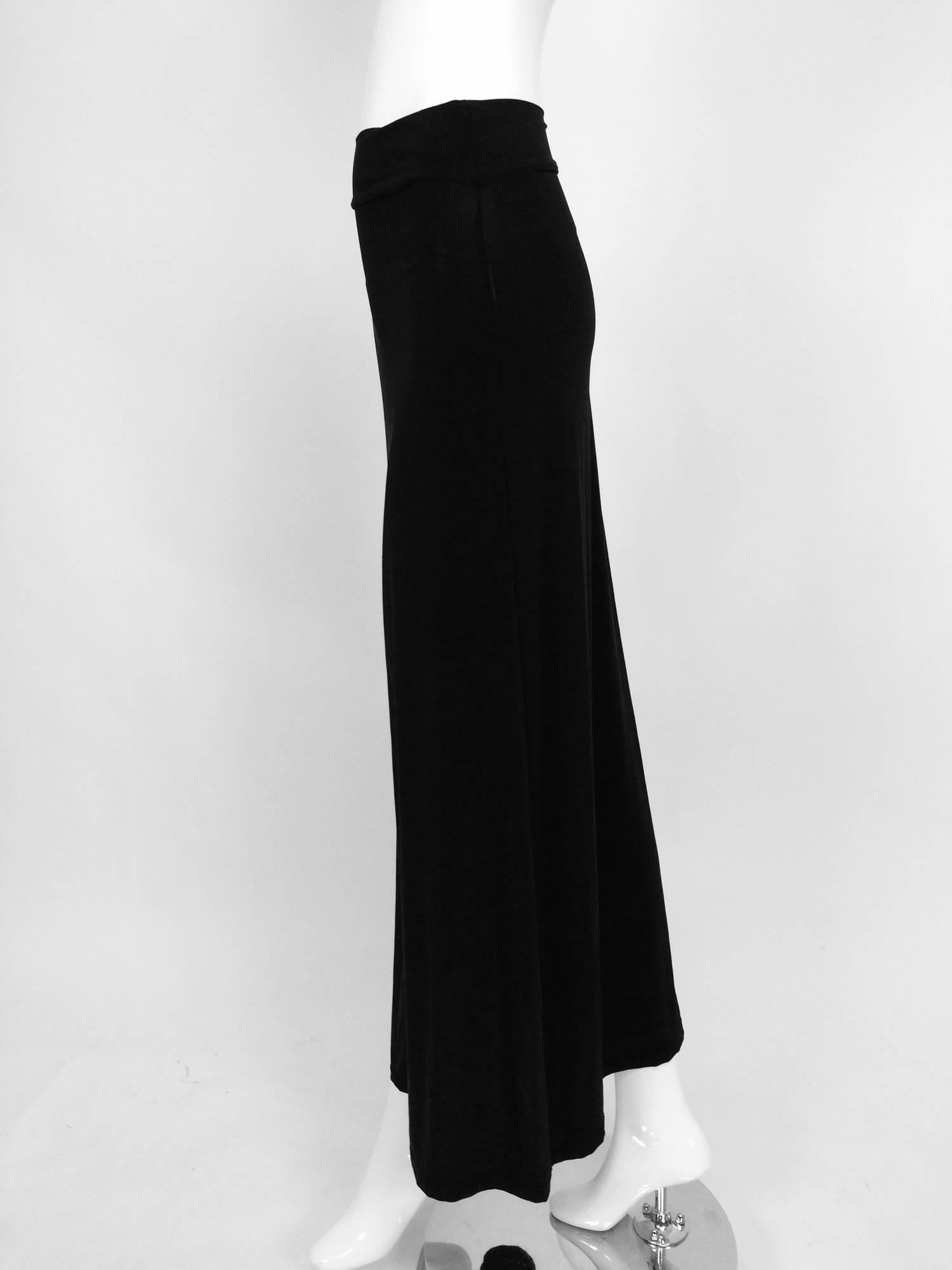 Vintage Issey Miyake silky black stretch fold over waist A line maxi skirt 1990s In Excellent Condition In West Palm Beach, FL