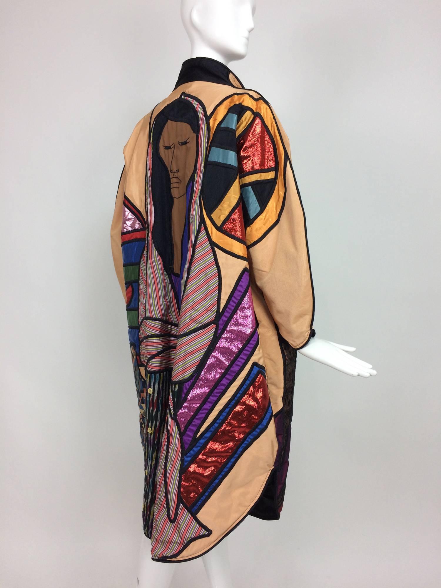 Women's Vintage La Coleccion Judith Roberts Indigenous tribes applique coat 1980s