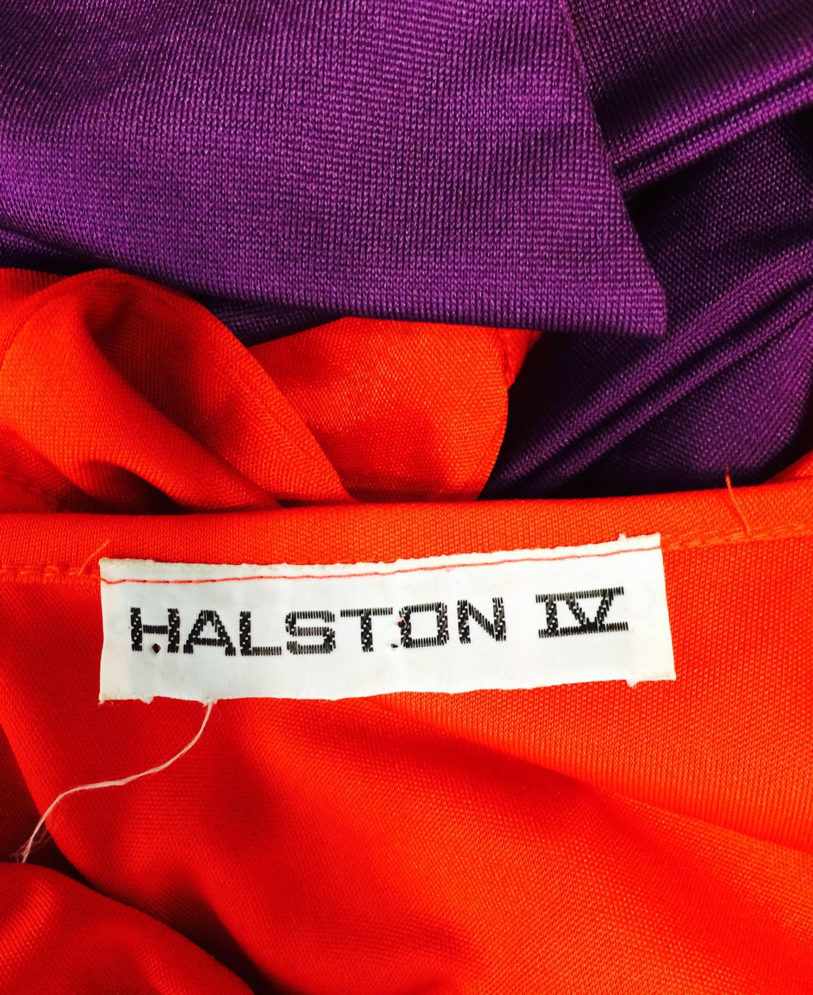 Vintage Halston silky red & purple jersey plunge wrap high low hem dress 1980s 5