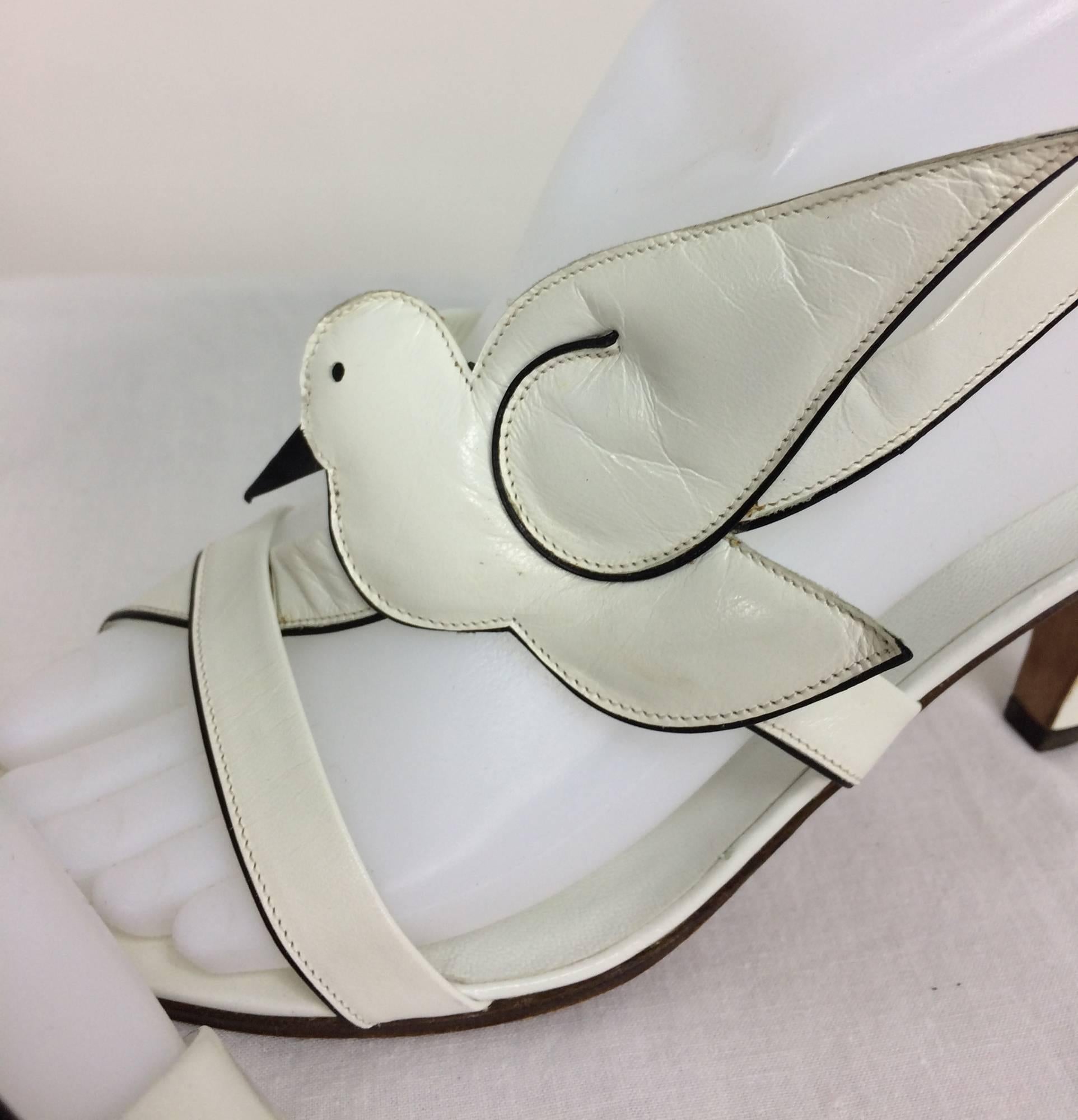 Gray Roger Vivier white leather winged birds sandals unworn 37 1/2M