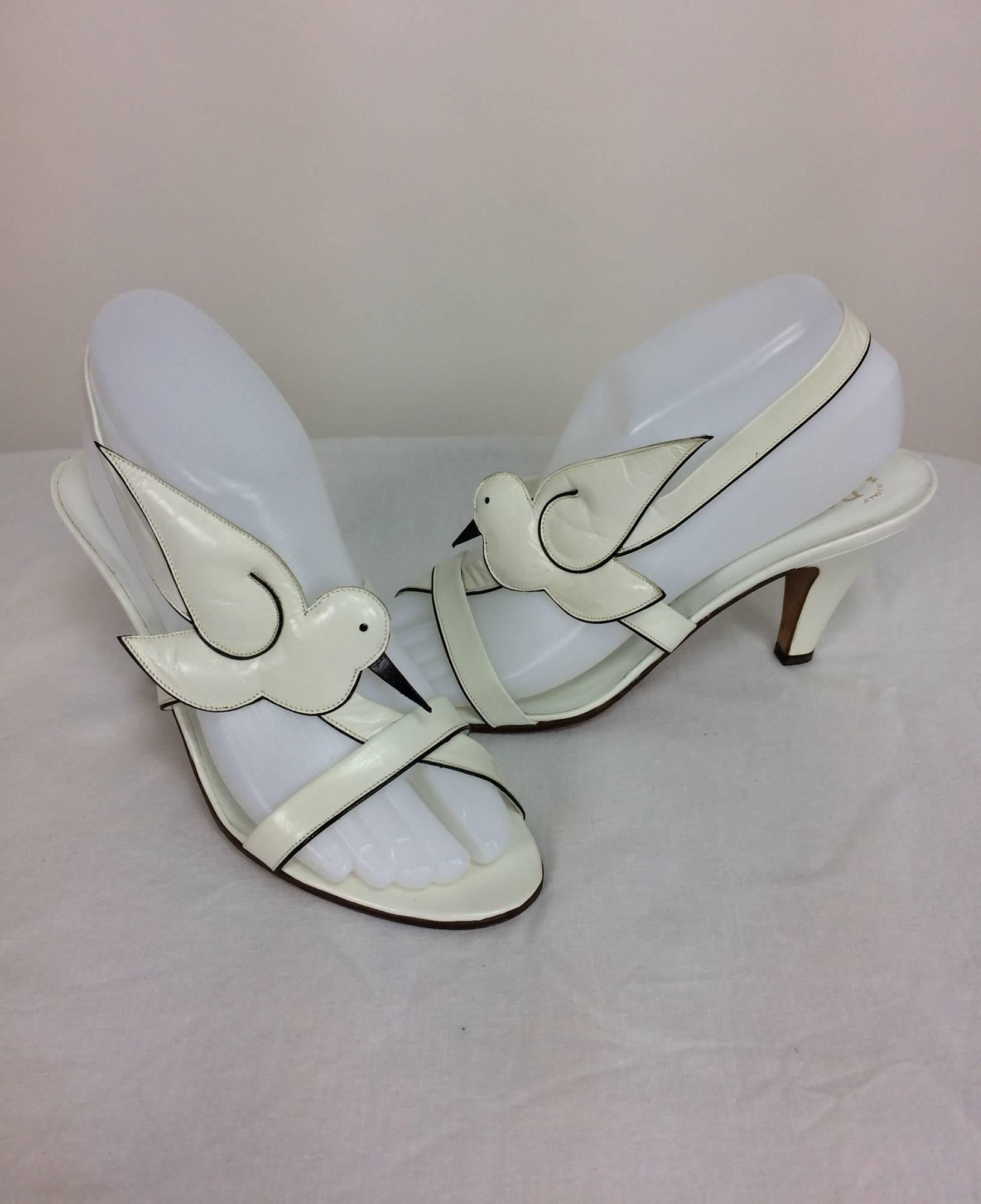 Women's Roger Vivier white leather winged birds sandals unworn 37 1/2M