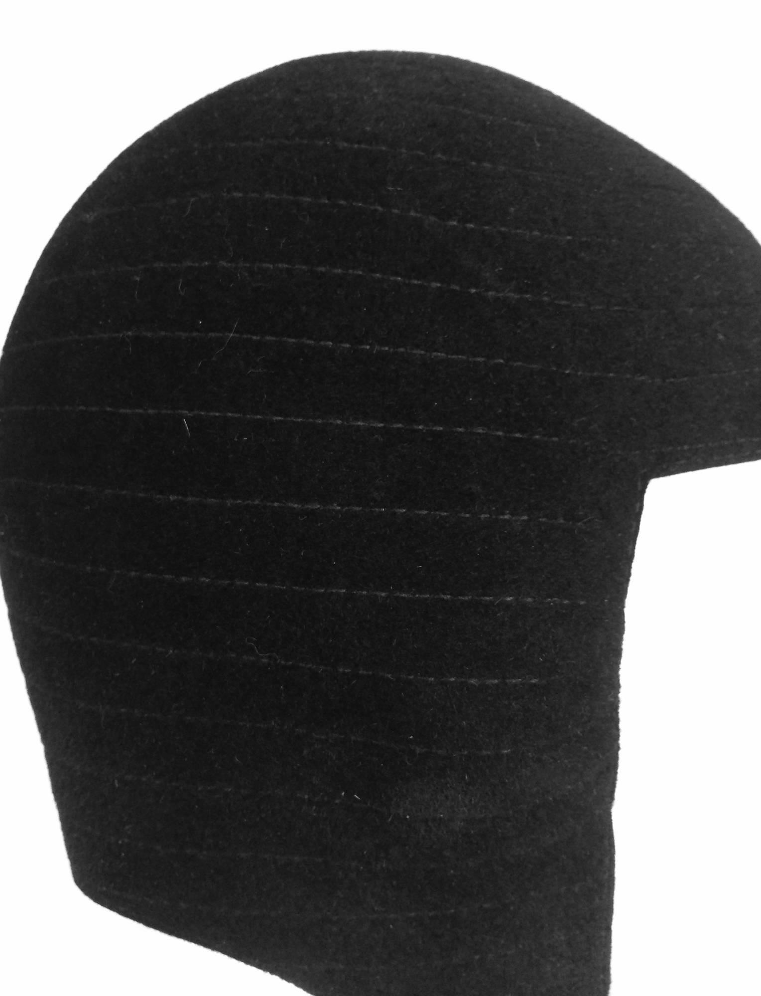 James Galanos black velvet Mod black velvet felt helmet hat 1960s 1