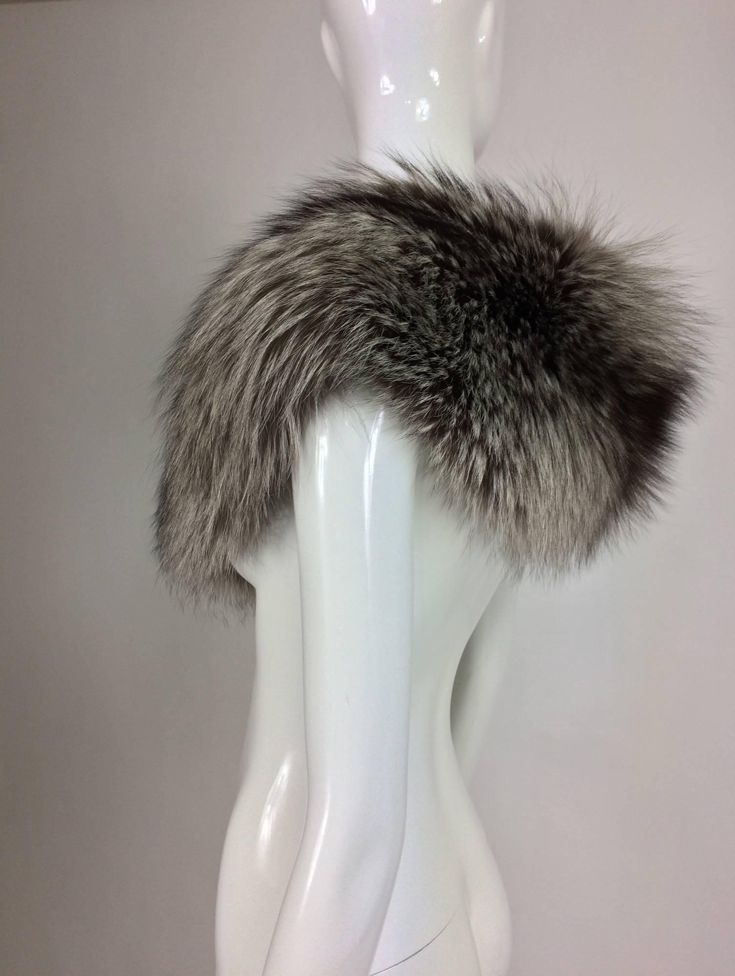 Black Silver fox fur draped shoulder wrap 1960s  OS