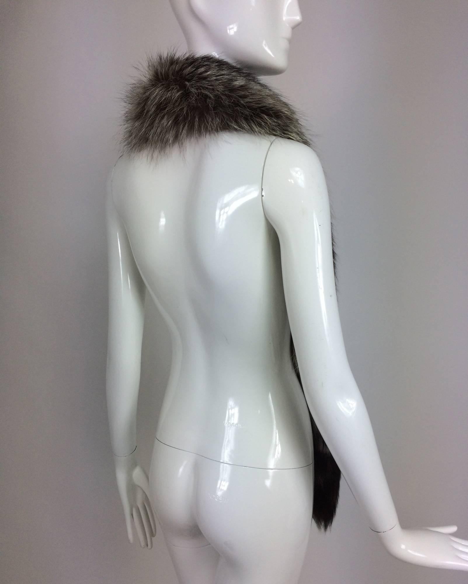 Women's or Men's SIlver fox fur long scarf with tails OS 1960s