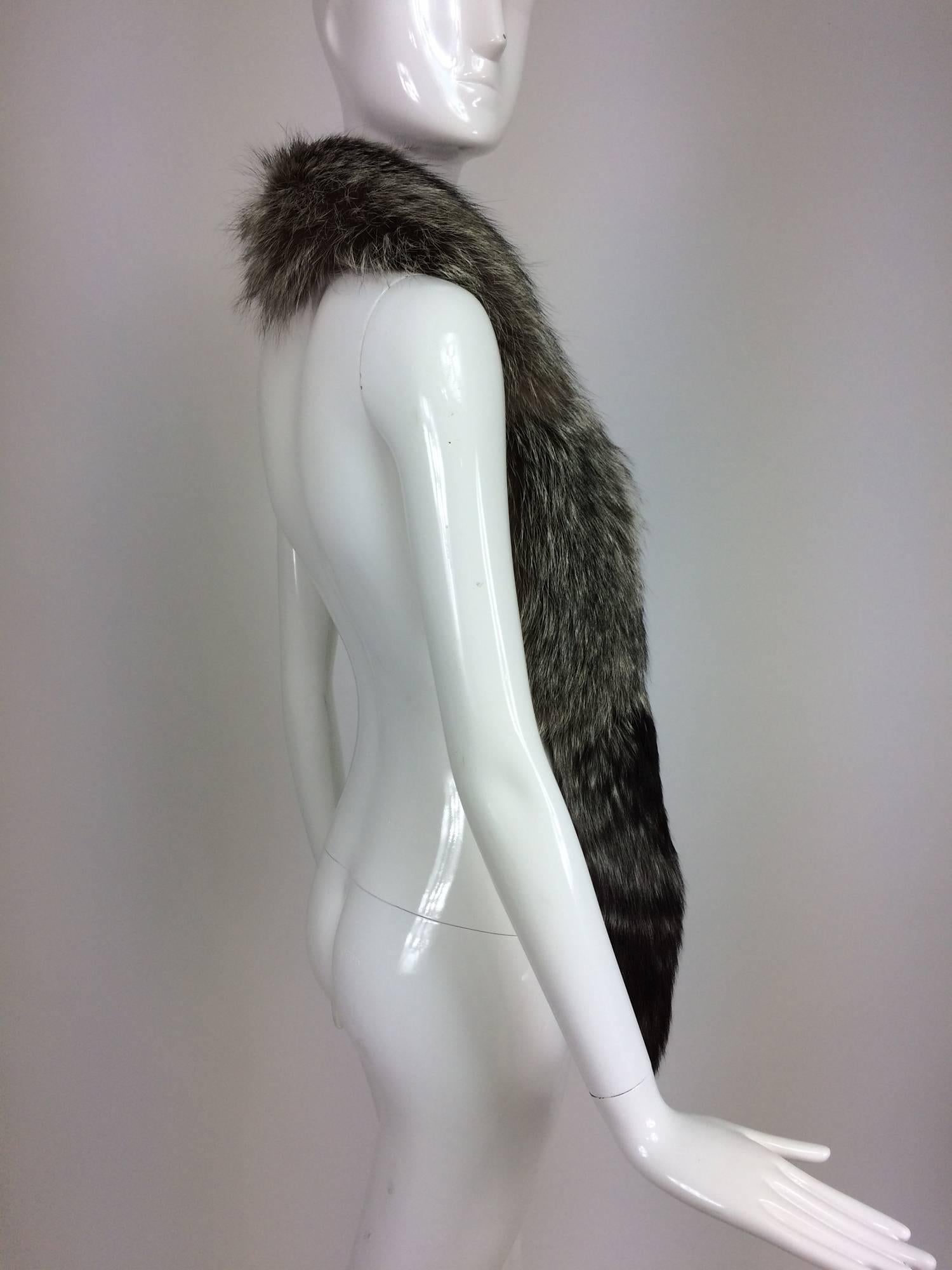 SIlver fox fur long scarf with tails OS 1960s 1