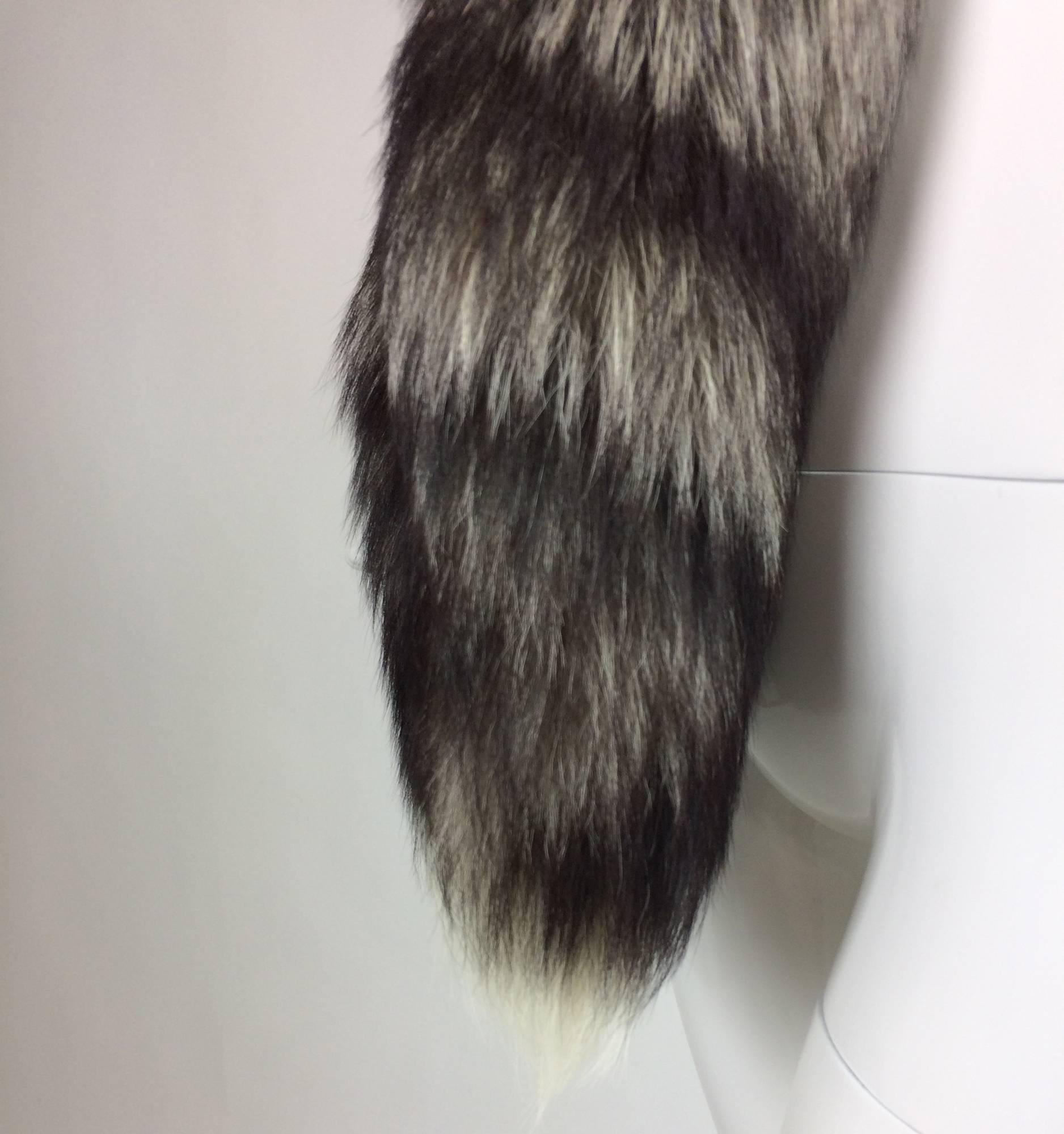 SIlver fox fur long scarf with tails OS 1960s 2