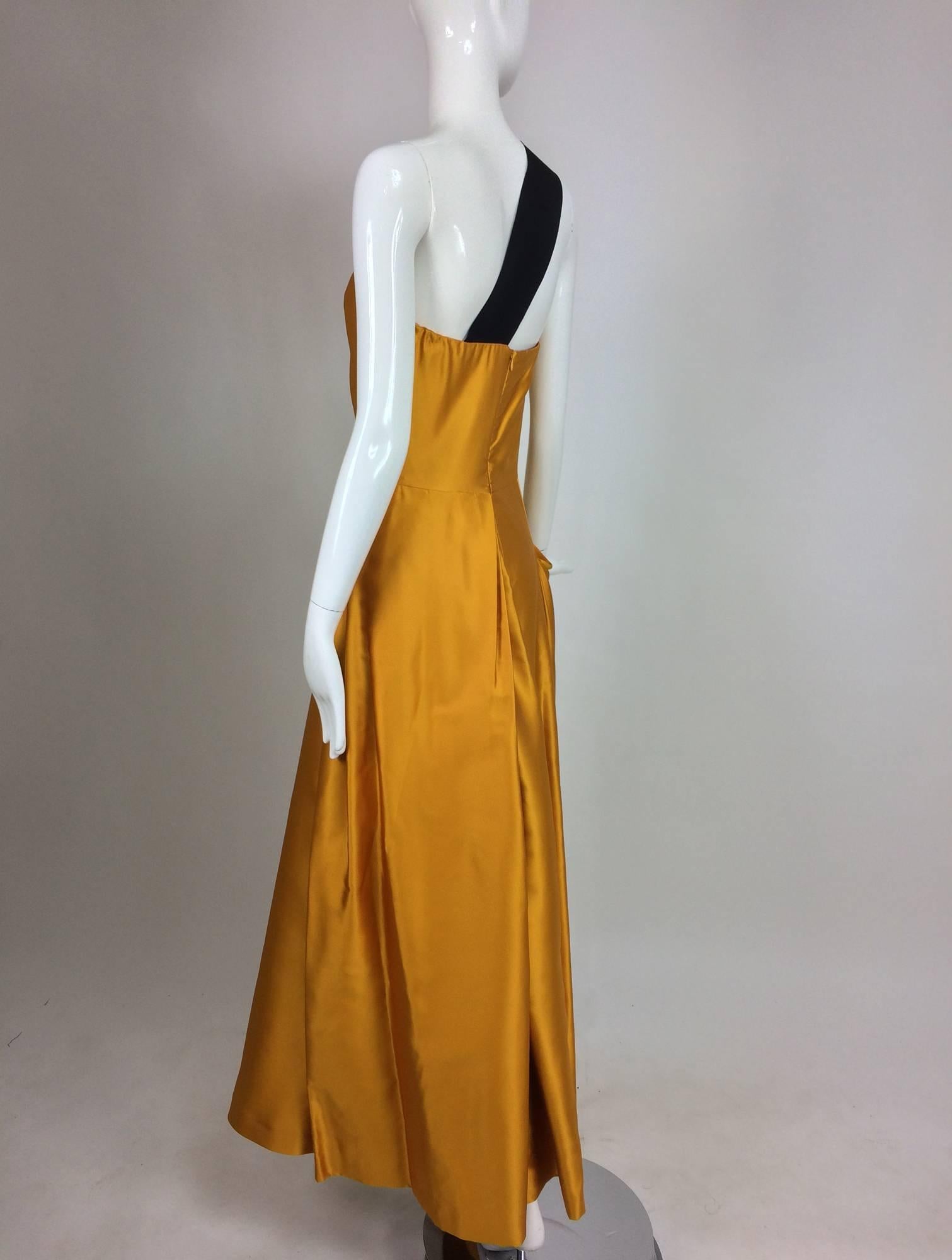 Brown Dries Van Noten saffron silk one shoulder evening gown SS 2009