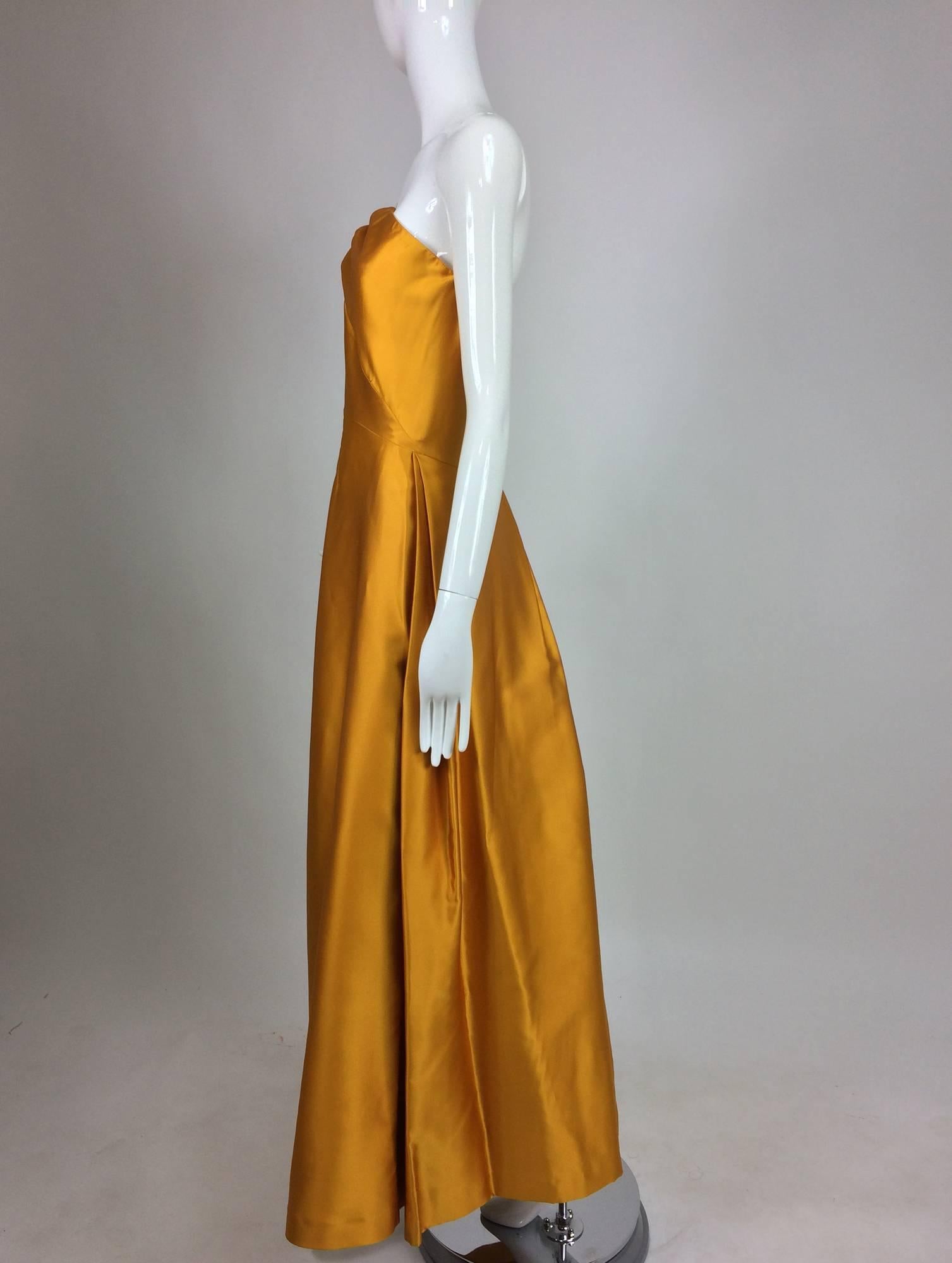 Women's Dries Van Noten saffron silk one shoulder evening gown SS 2009