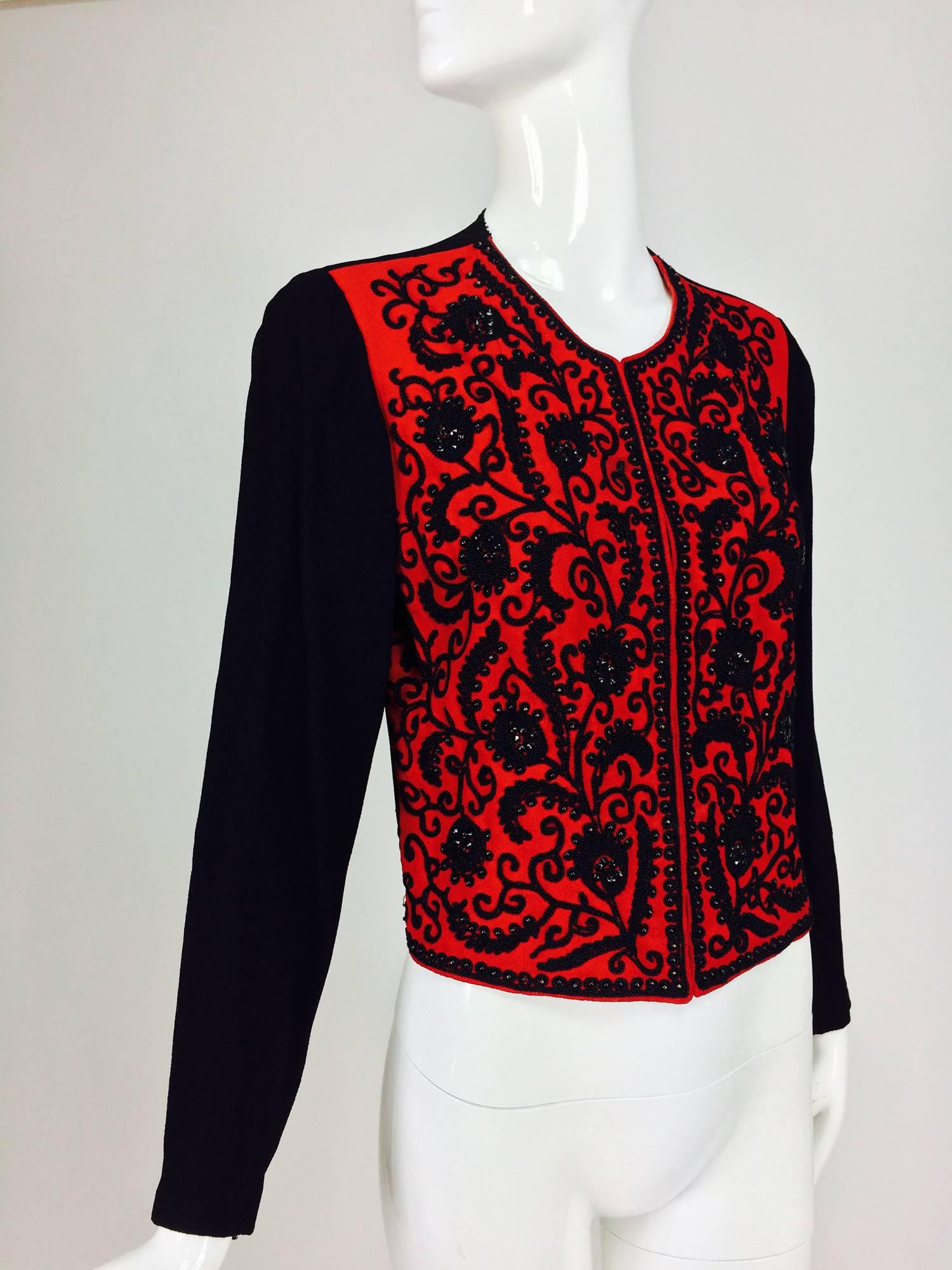 Black Passementerie beaded long sleeve jacket red & black crepe 1930s