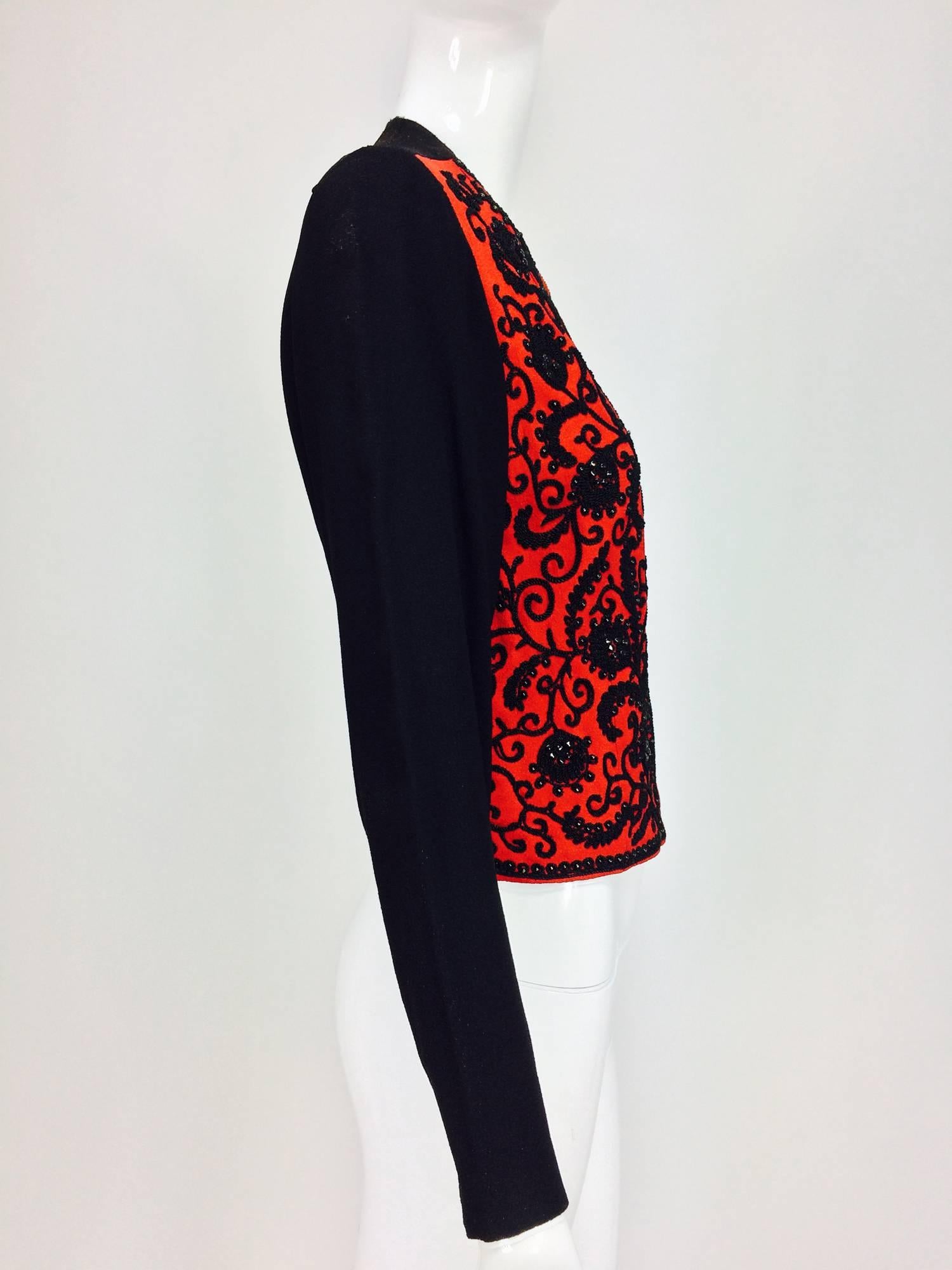 Women's Passementerie beaded long sleeve jacket red & black crepe 1930s