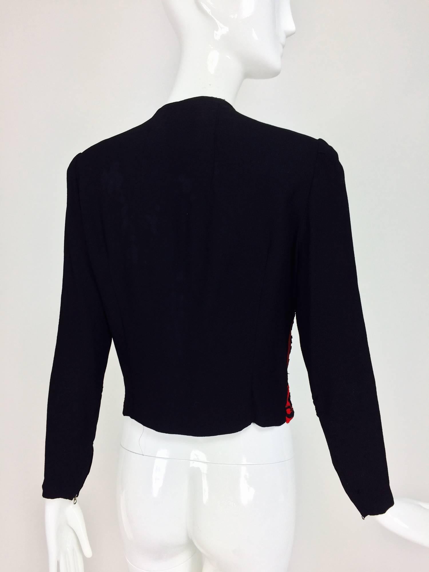 Passementerie beaded long sleeve jacket red & black crepe 1930s 1
