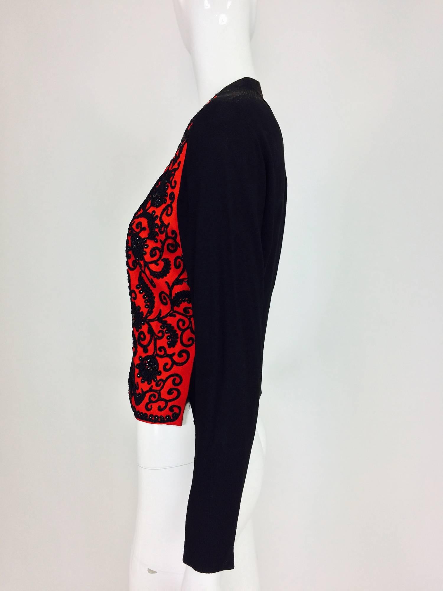 Passementerie beaded long sleeve jacket red & black crepe 1930s 3