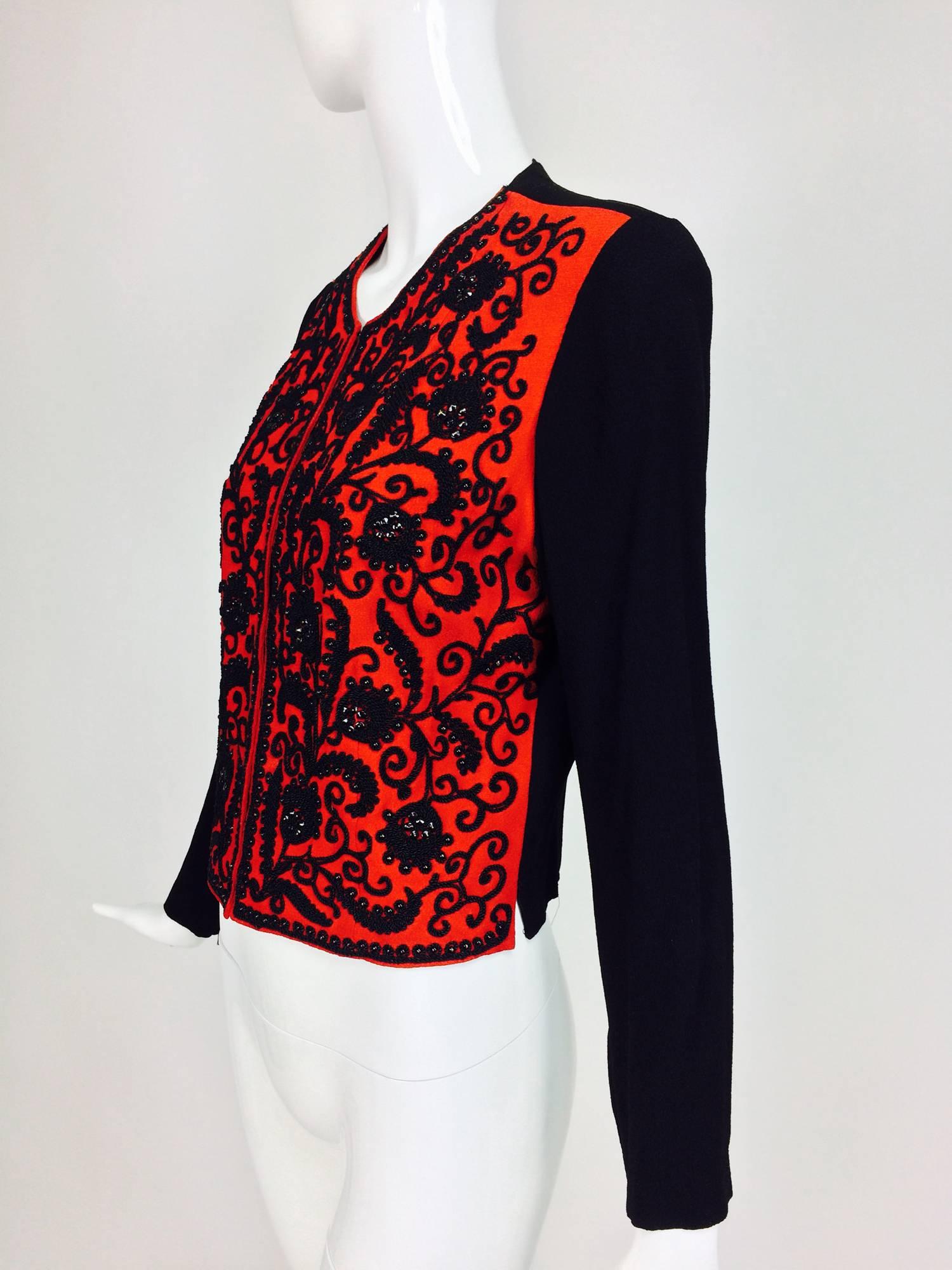 Passementerie beaded long sleeve jacket red & black crepe 1930s 4