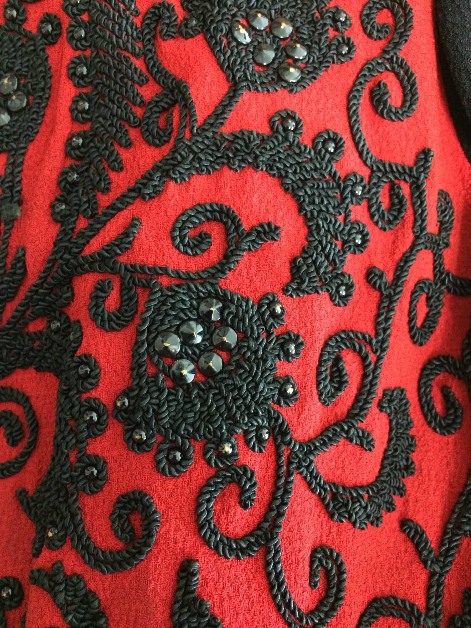 Passementerie beaded long sleeve jacket red & black crepe 1930s 5