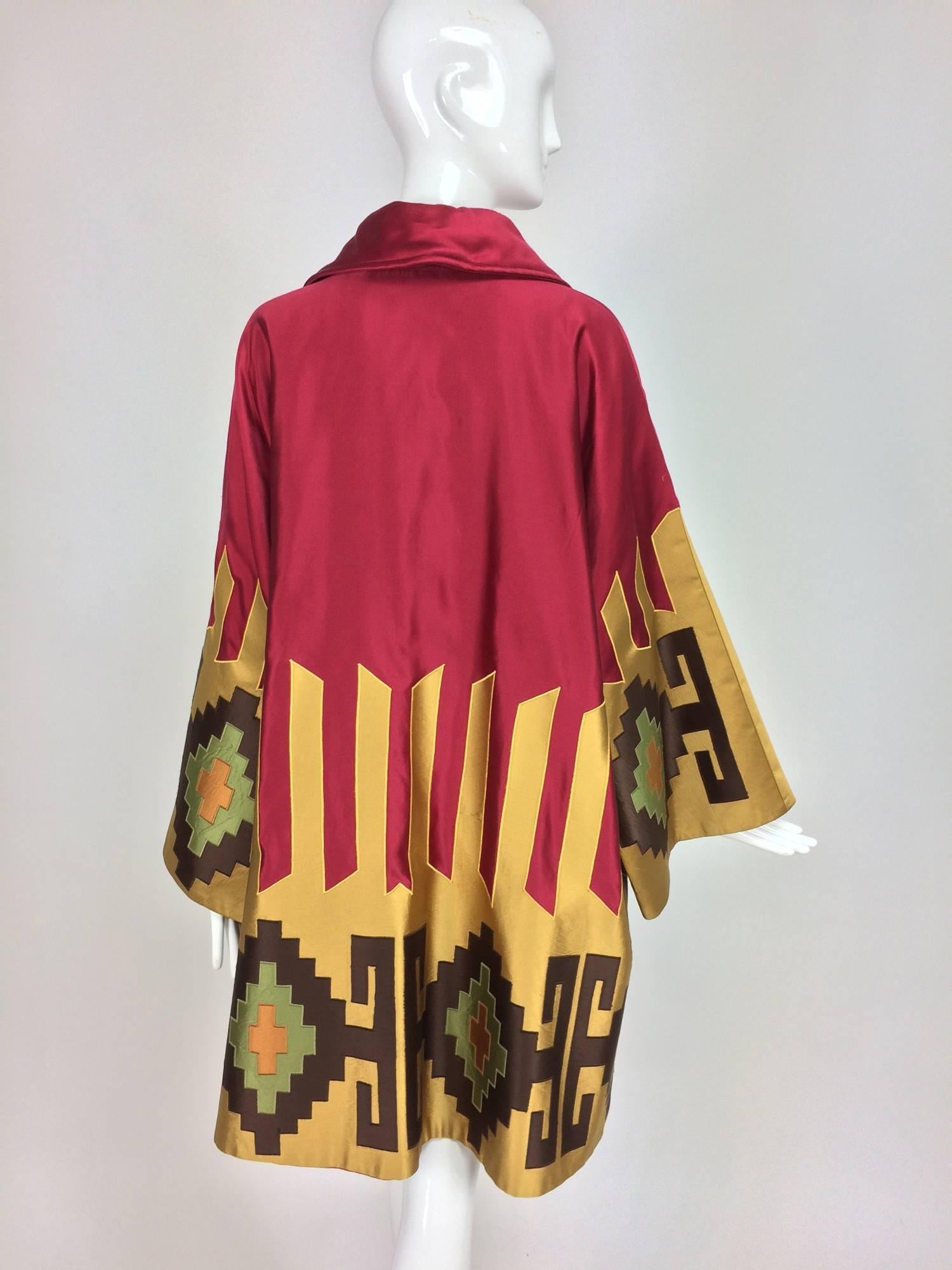 Women's Valentino quilted silk applique kimono sleeve wrap coat 1980s