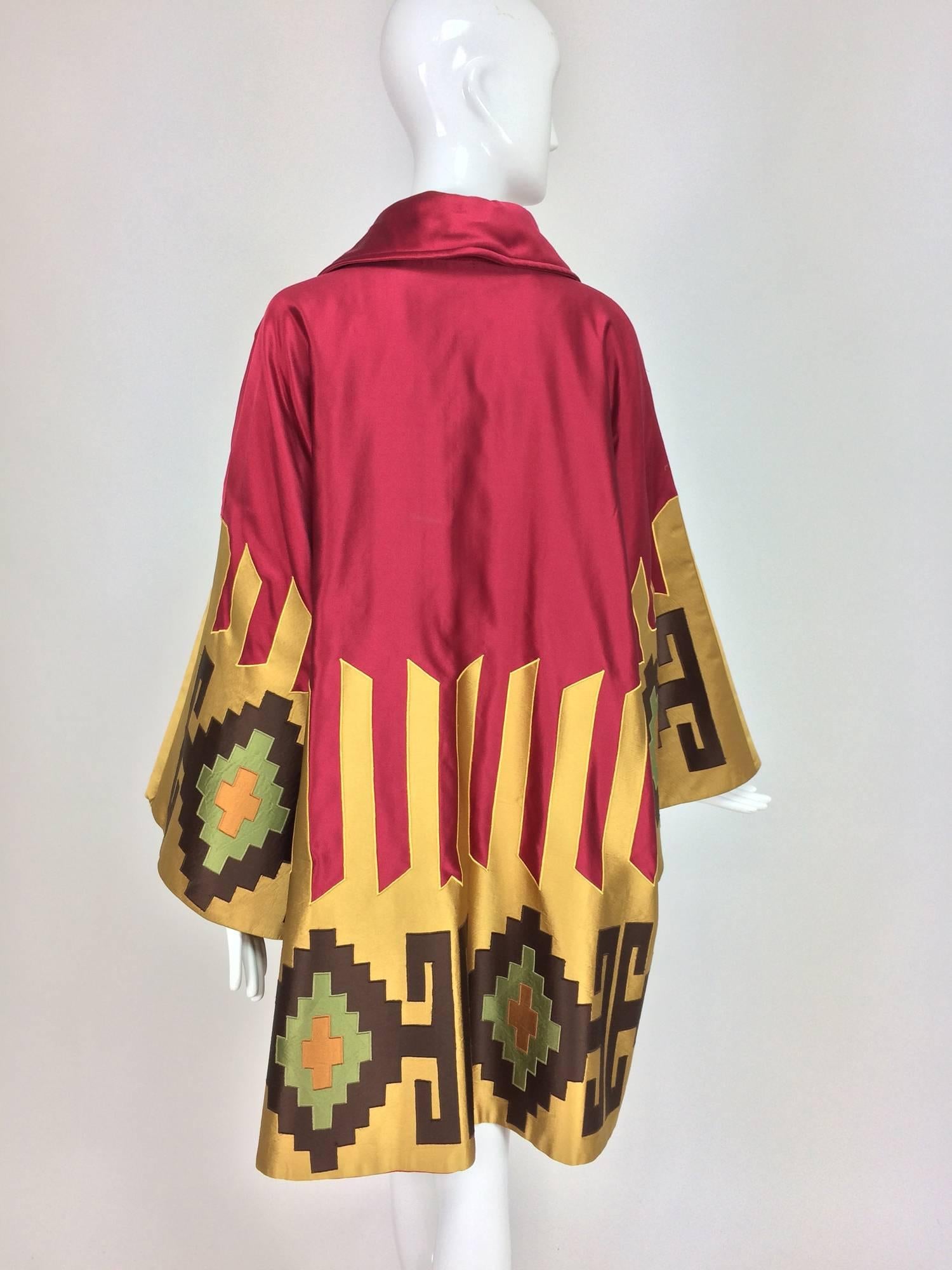 Valentino quilted silk applique kimono sleeve wrap coat 1980s 1