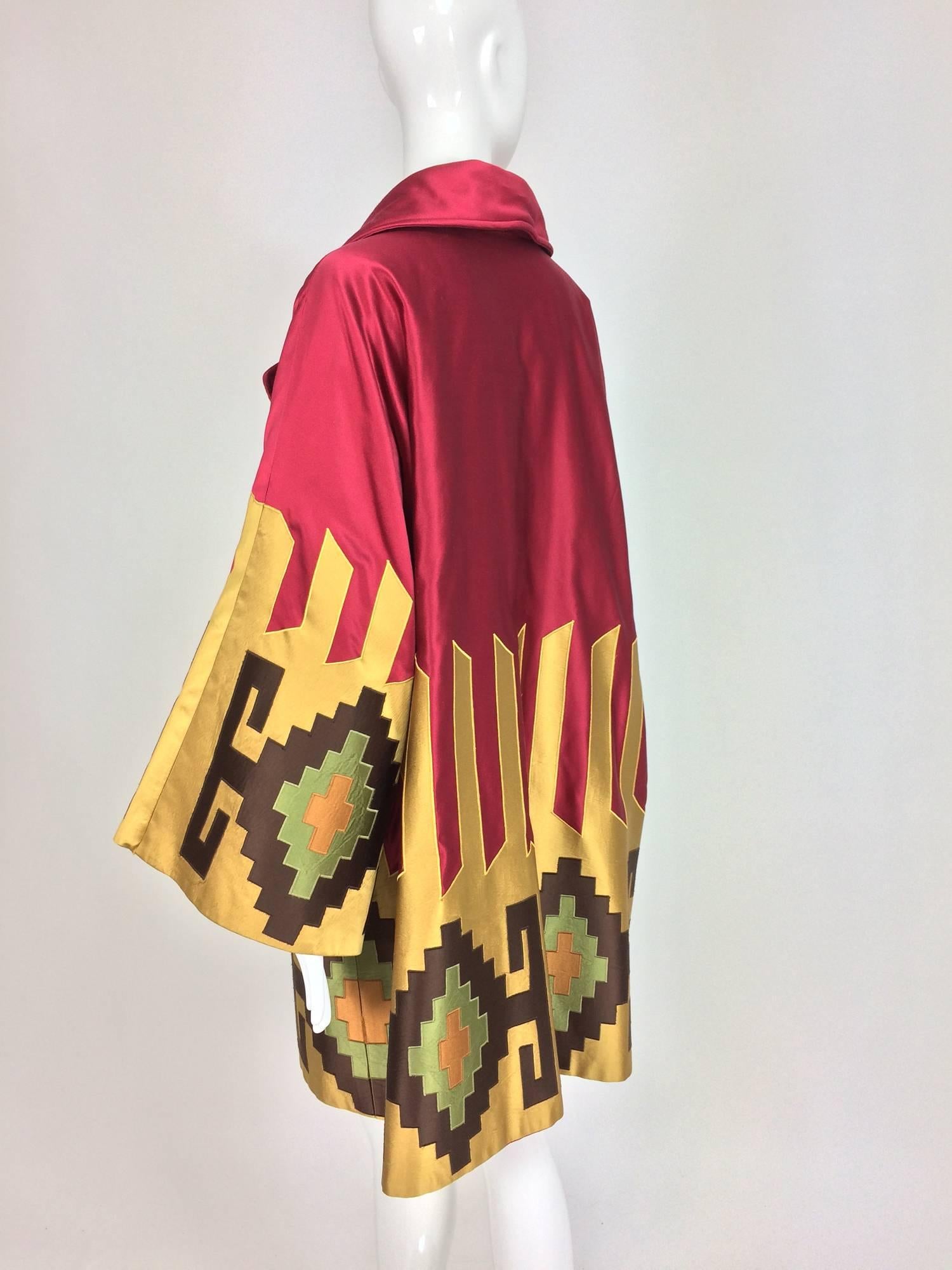 Valentino quilted silk applique kimono sleeve wrap coat 1980s 2