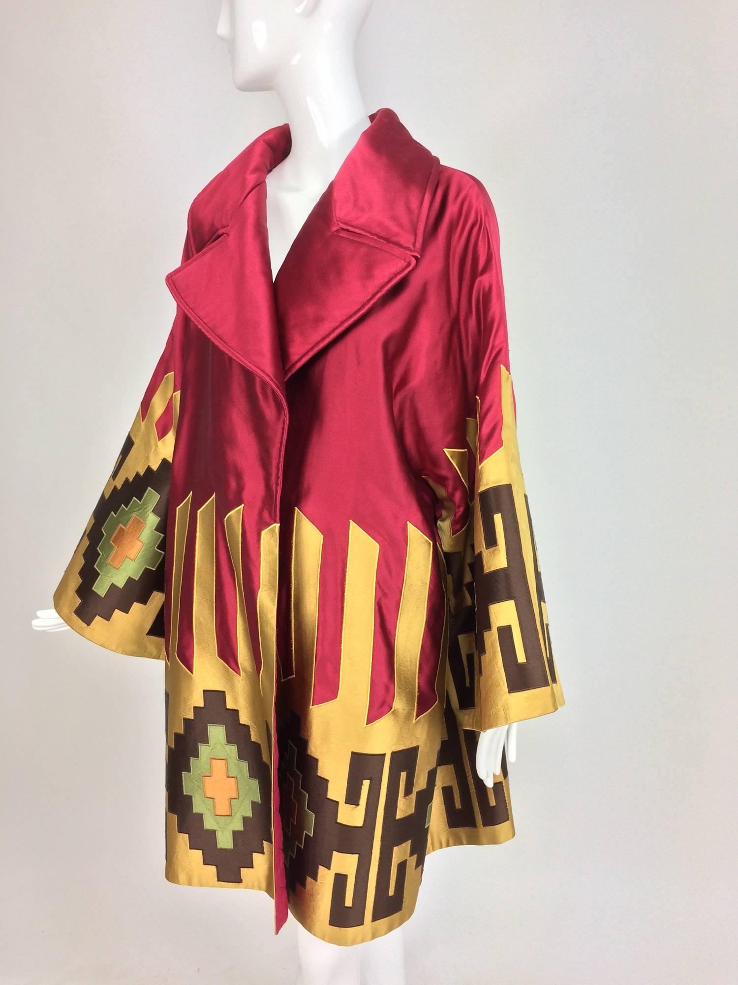 Valentino quilted silk applique kimono sleeve wrap coat 1980s 3