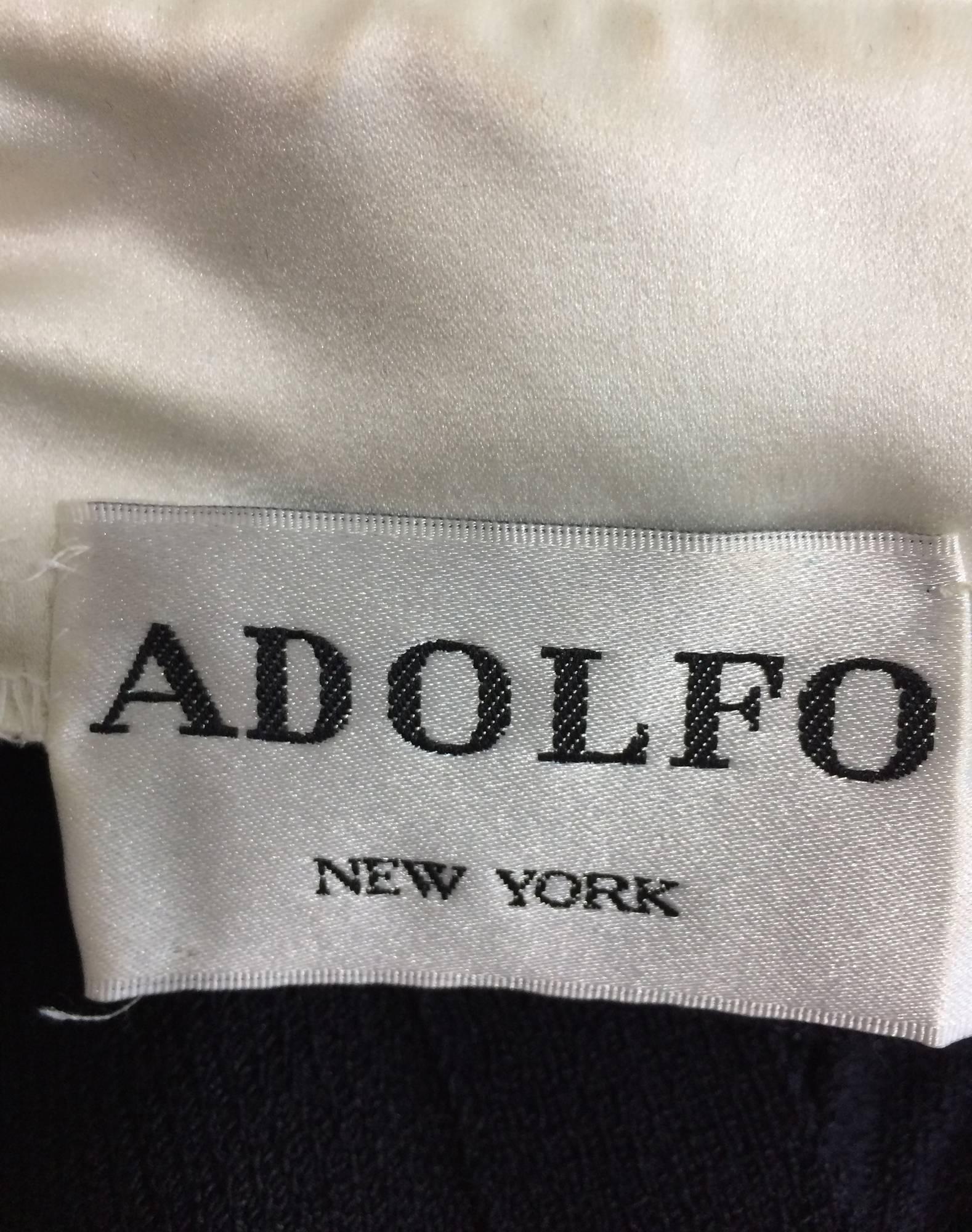Adolfo black knit A line dress with white satin collar & cuffs 1970s size 12 3