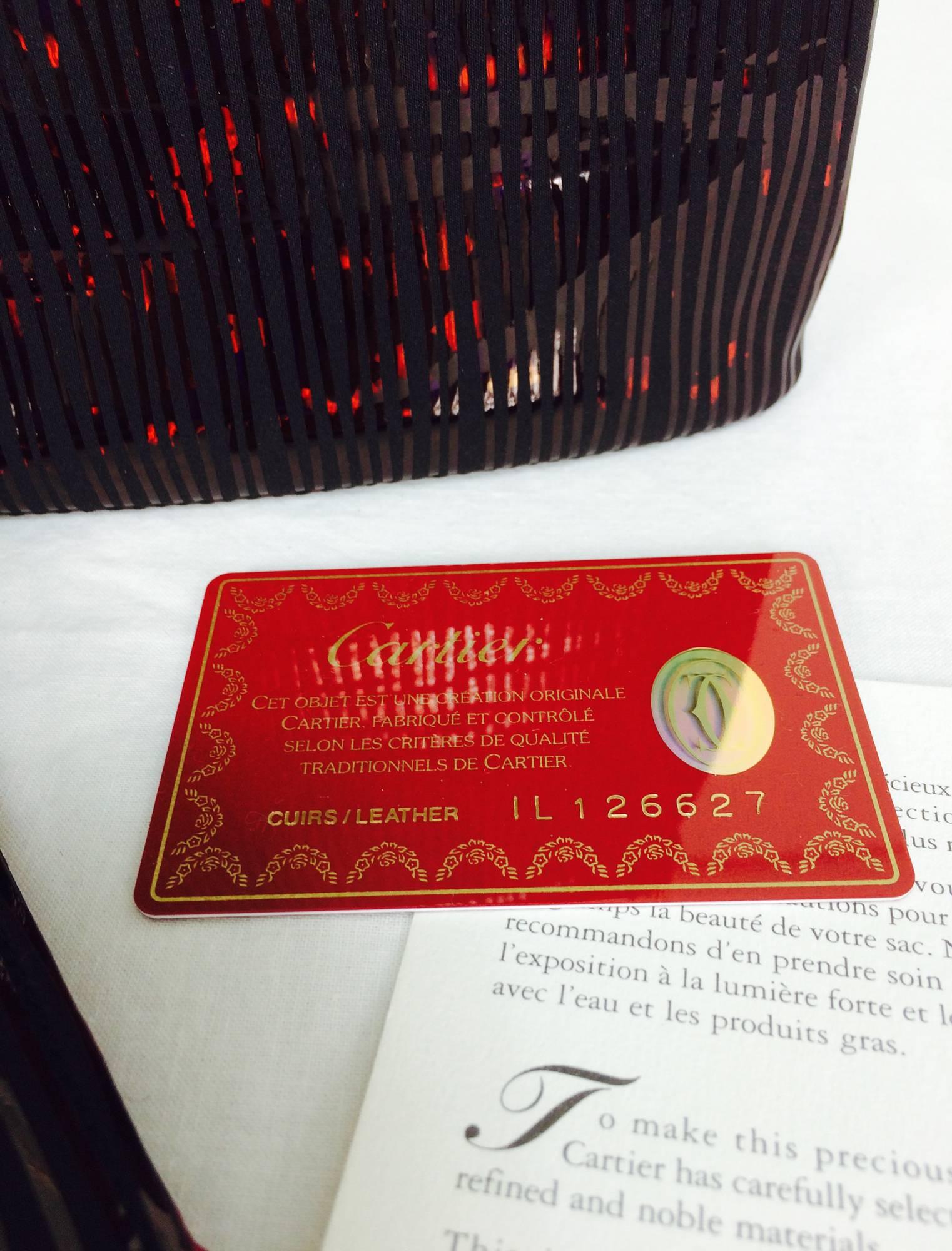 Cartier Trinity Burgundy stripe suede handbag & matching agenda In Good Condition In West Palm Beach, FL