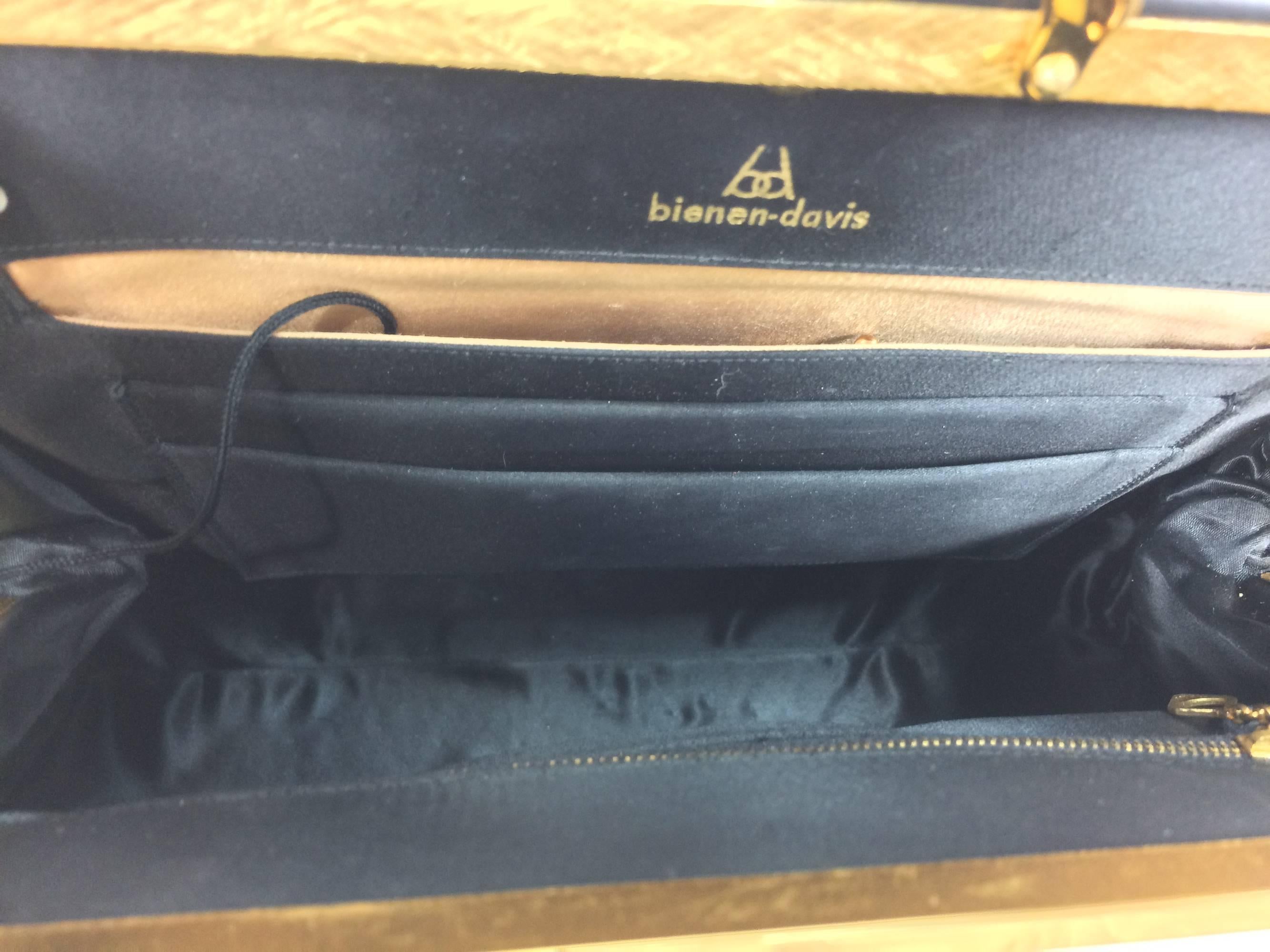 Bienen-Davis black box calf structured handbag with gold hardware 1950s 1