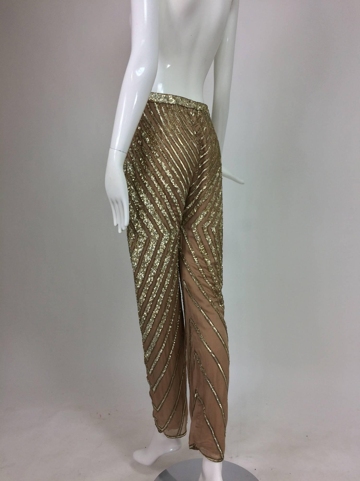 Brown Valentino S/S 2001 nude silk chiffon gold bead silver sequin trouser look 57