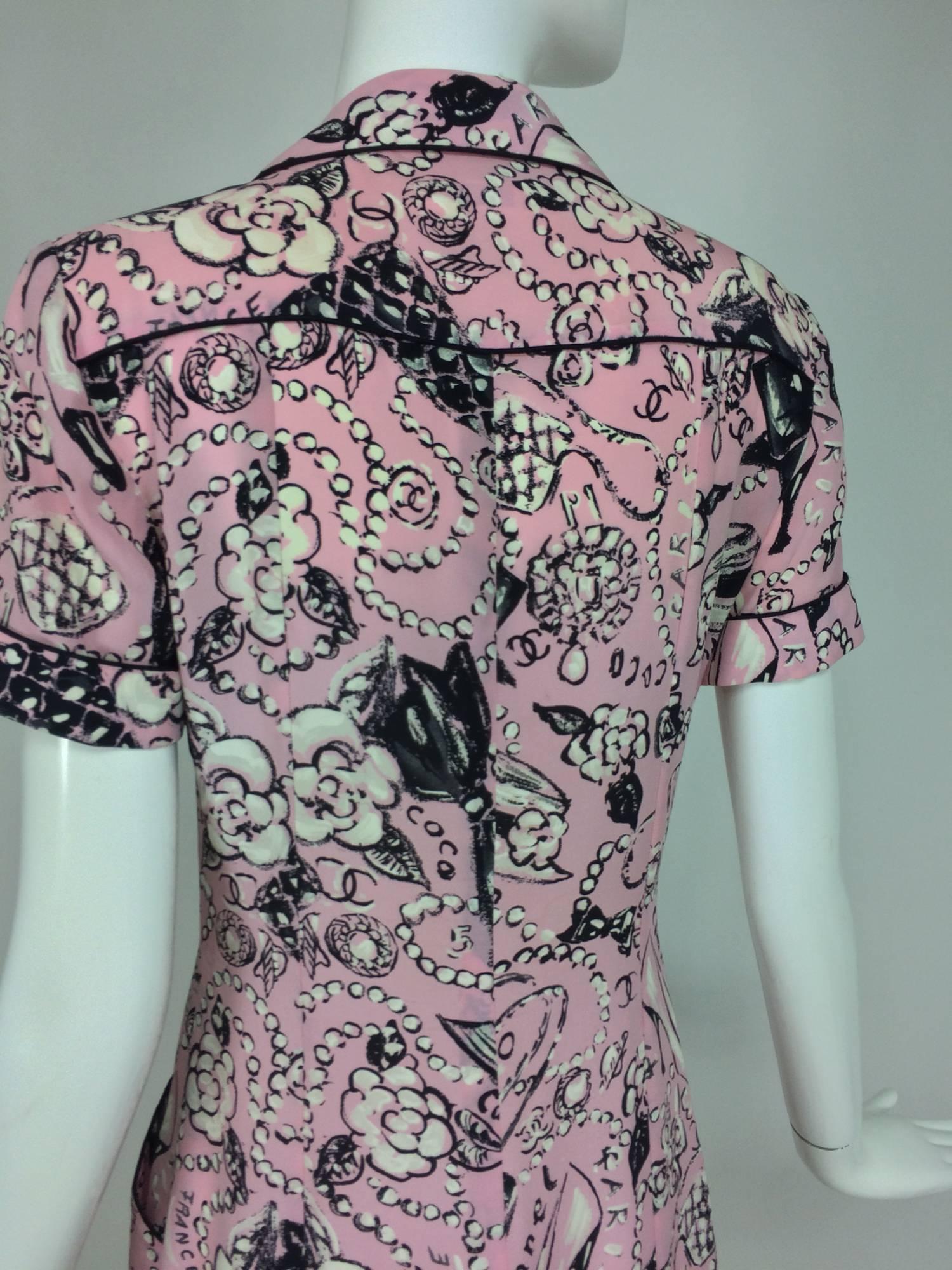 Chanel Claudia Schiffer runway worn rare Coco print dress pink silk 1993 In Excellent Condition In West Palm Beach, FL