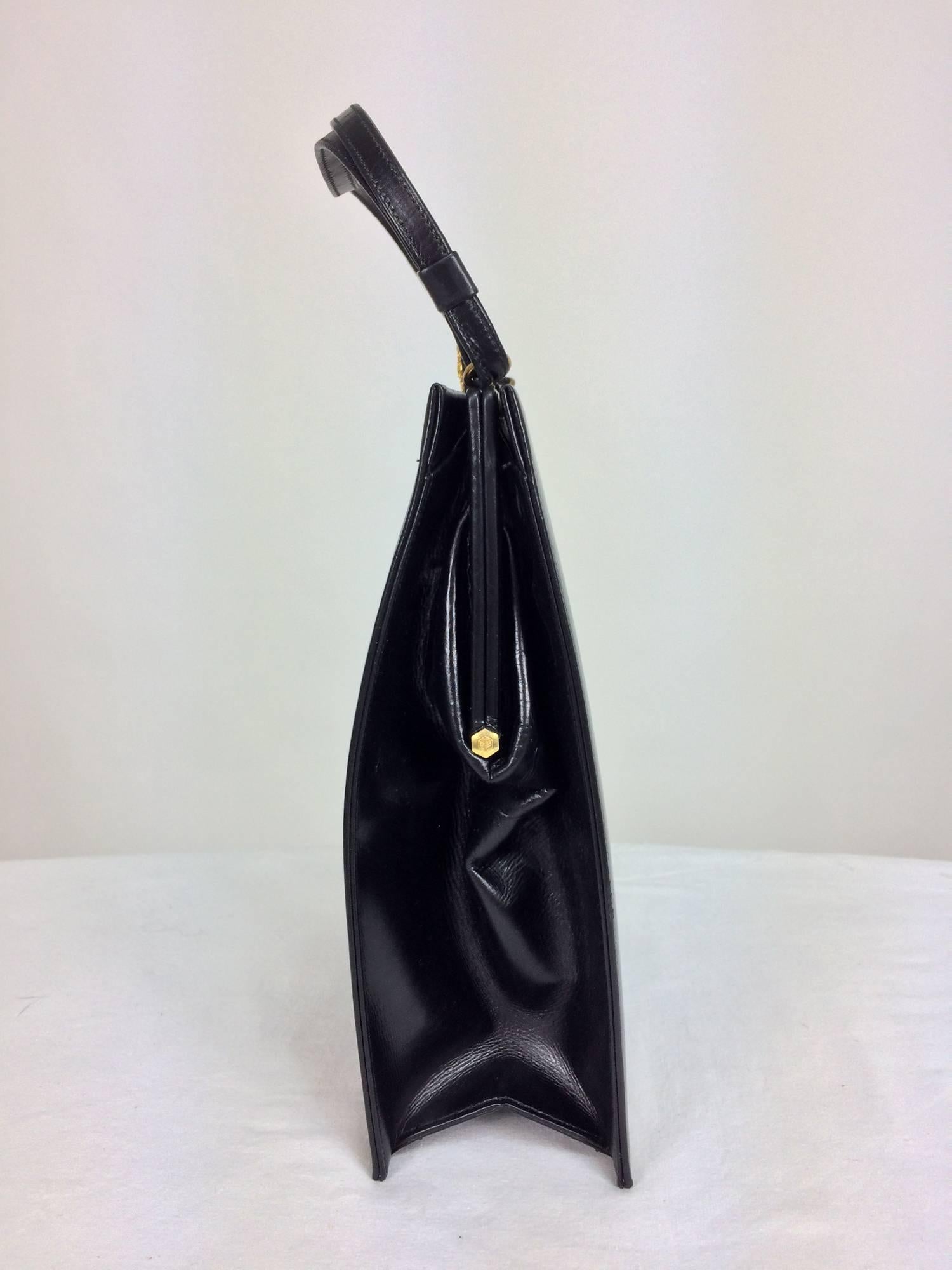 Bienen-Davis glazed black calf tall and narrow handbag 1950s 2