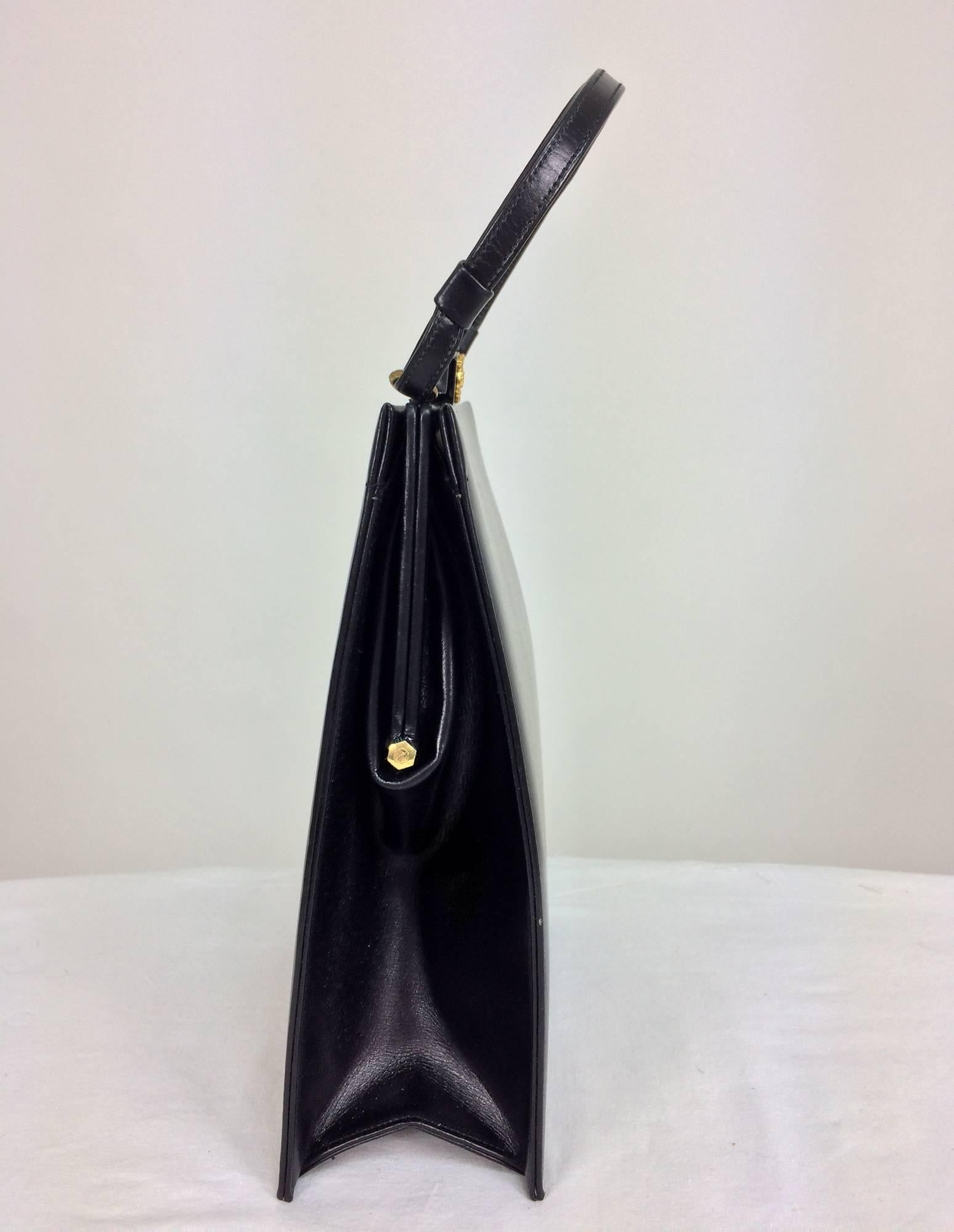 Bienen-Davis glazed black calf tall and narrow handbag 1950s 3