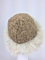 Lillie Rubin Fox fur and cocoa tweed knit hat 1970s unworn