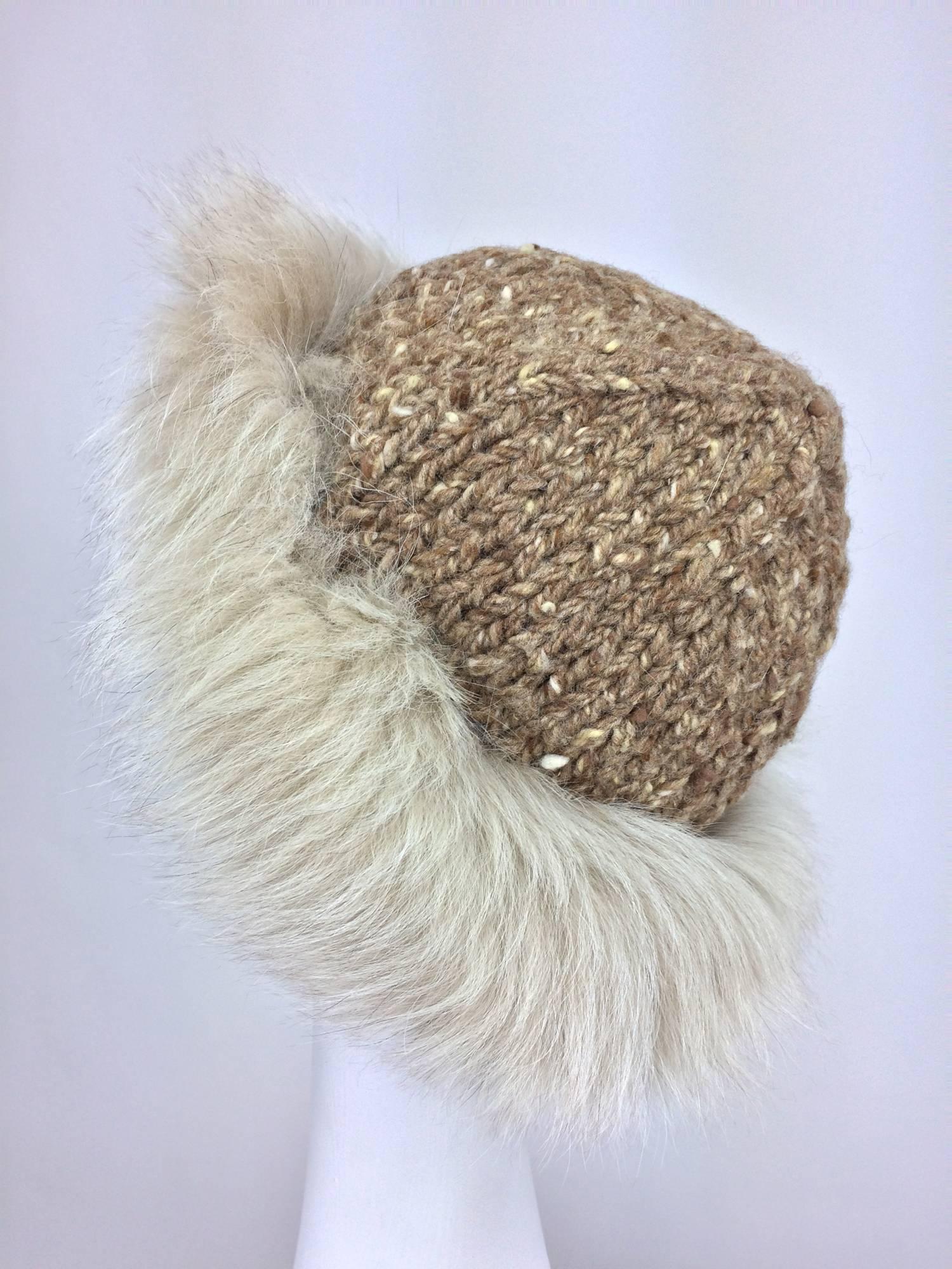 Gray Lillie Rubin Fox fur and cocoa tweed knit hat 1970s unworn