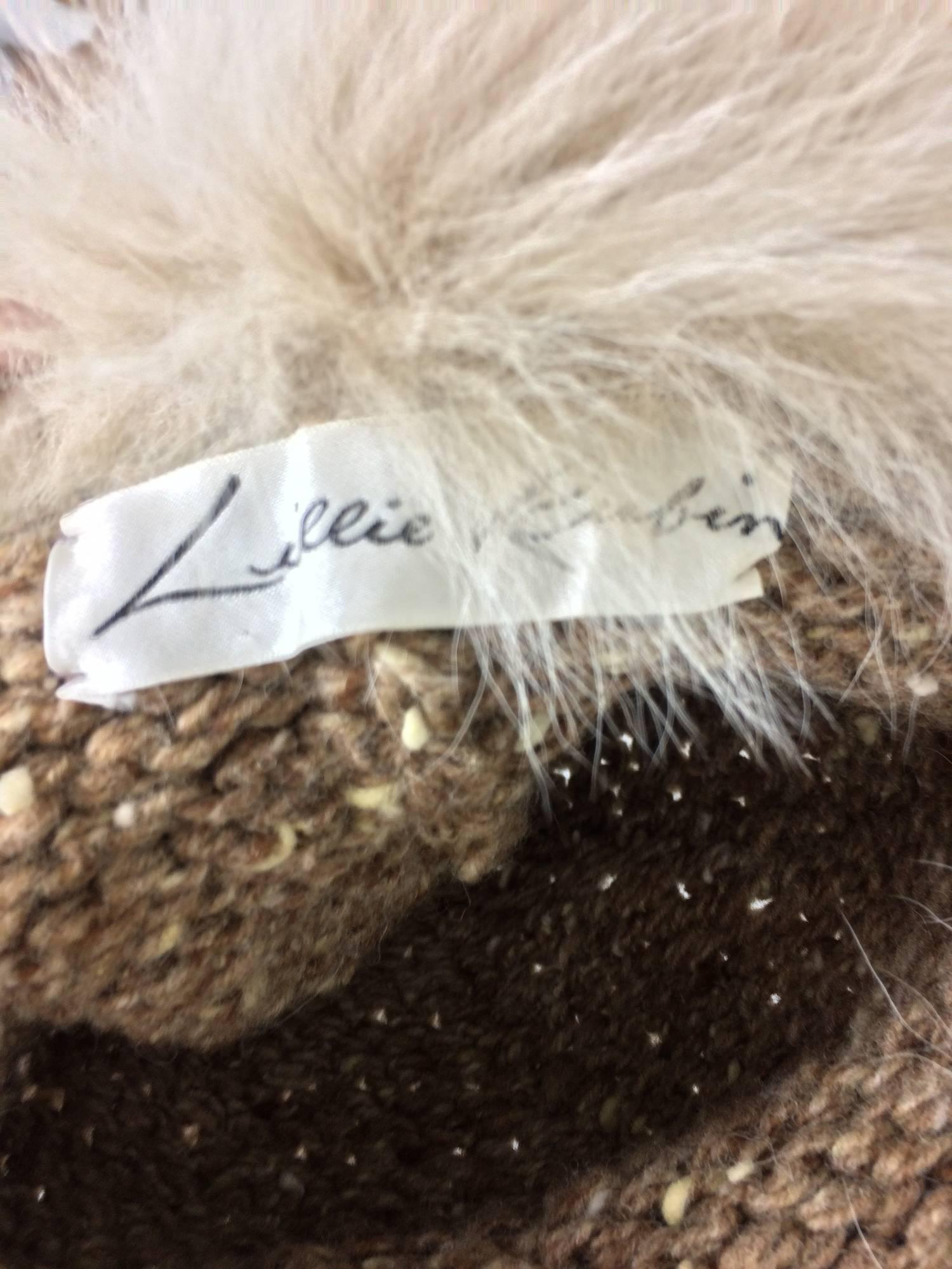 Women's Lillie Rubin Fox fur and cocoa tweed knit hat 1970s unworn