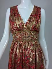 Malcolm Starr jeweled coral and gold metallic lame harem jumpsuit 1970s