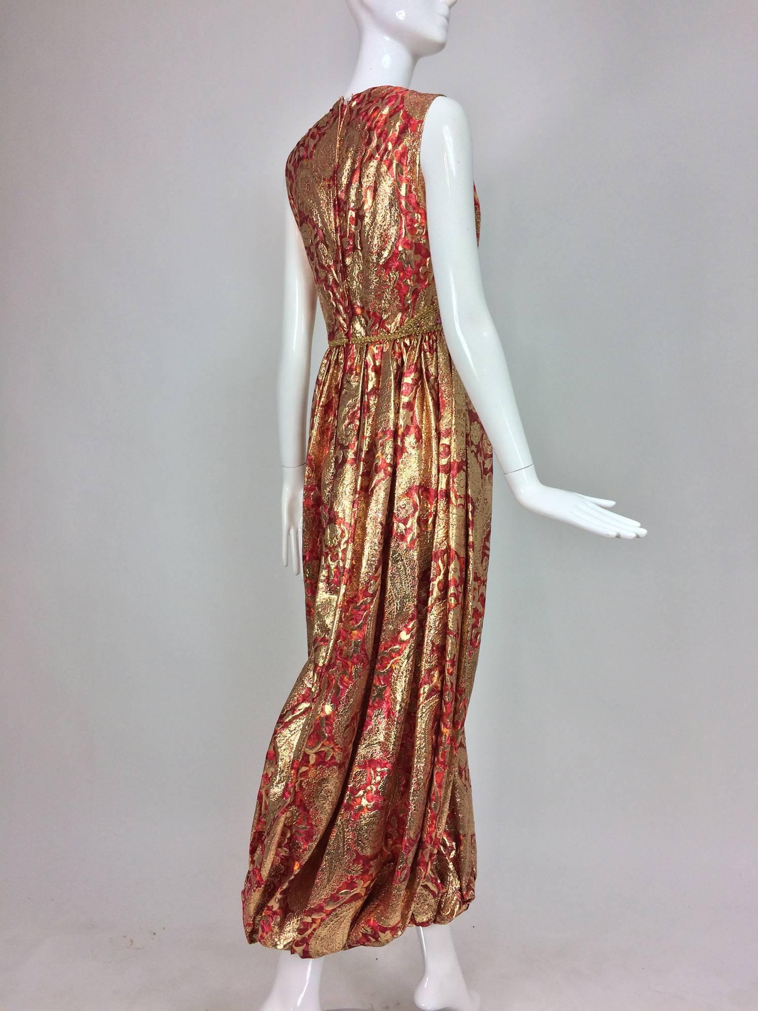 Malcolm Starr jeweled coral and gold metallic lame harem jumpsuit 1970s 4