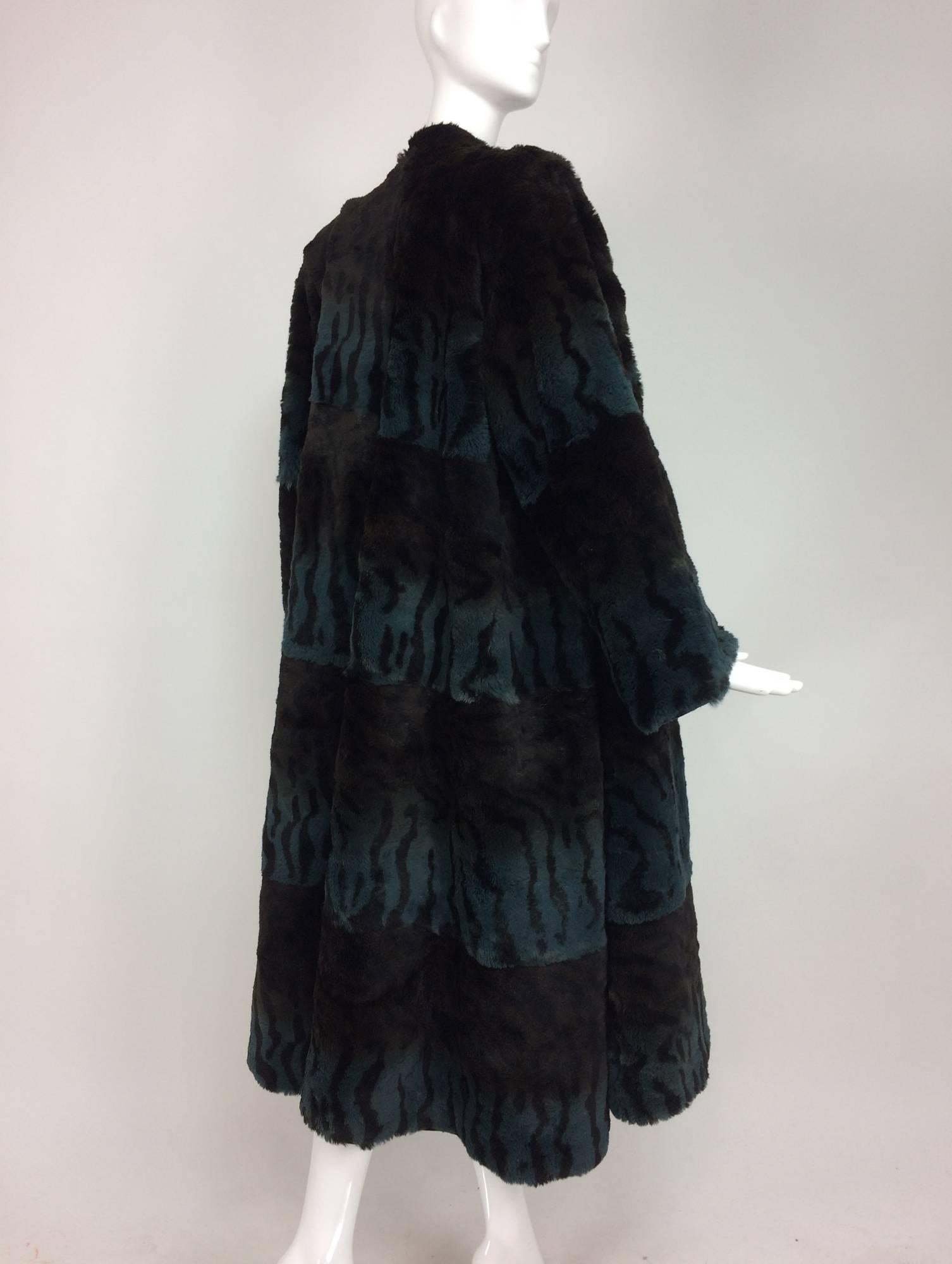 Women's Gerard Babin Paris reversible tiger lapin fur & black poplin and suede coat 1980