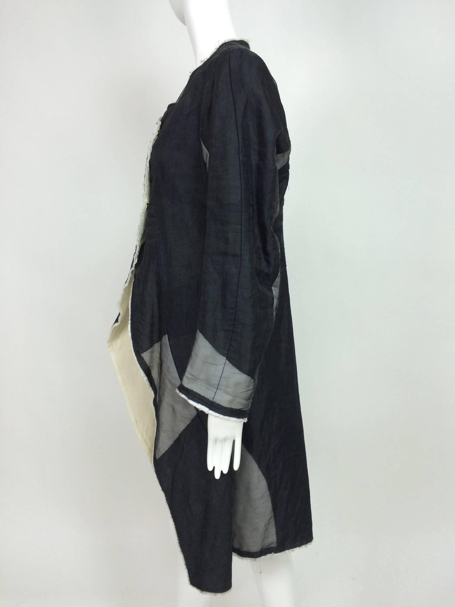 Black Nobu Nakano Japan black and grey patch sparkle organza and muslin cutaway Coat