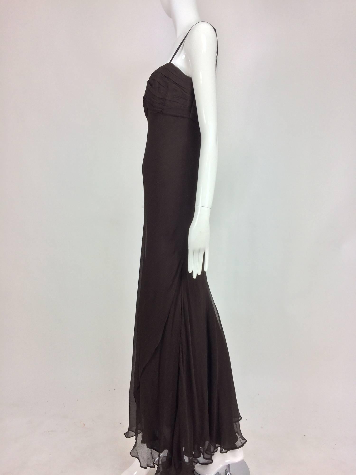 J. Mendel Paris chocolate brown silk chiffon bias cut evening dress 8 In Good Condition In West Palm Beach, FL