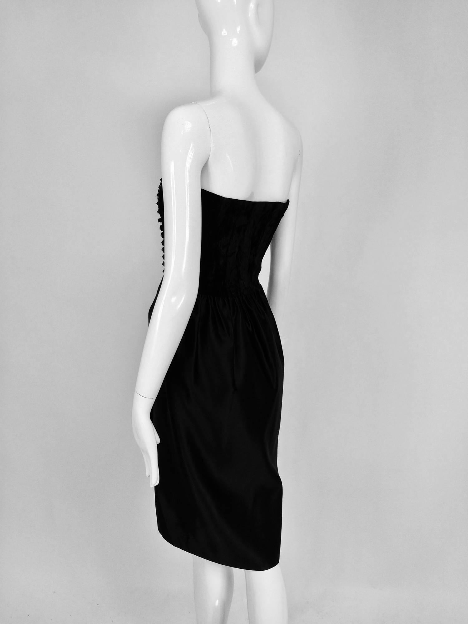 Black Lanvin numbered Haute couture black silk and velvet strapless cocktail dress  For Sale