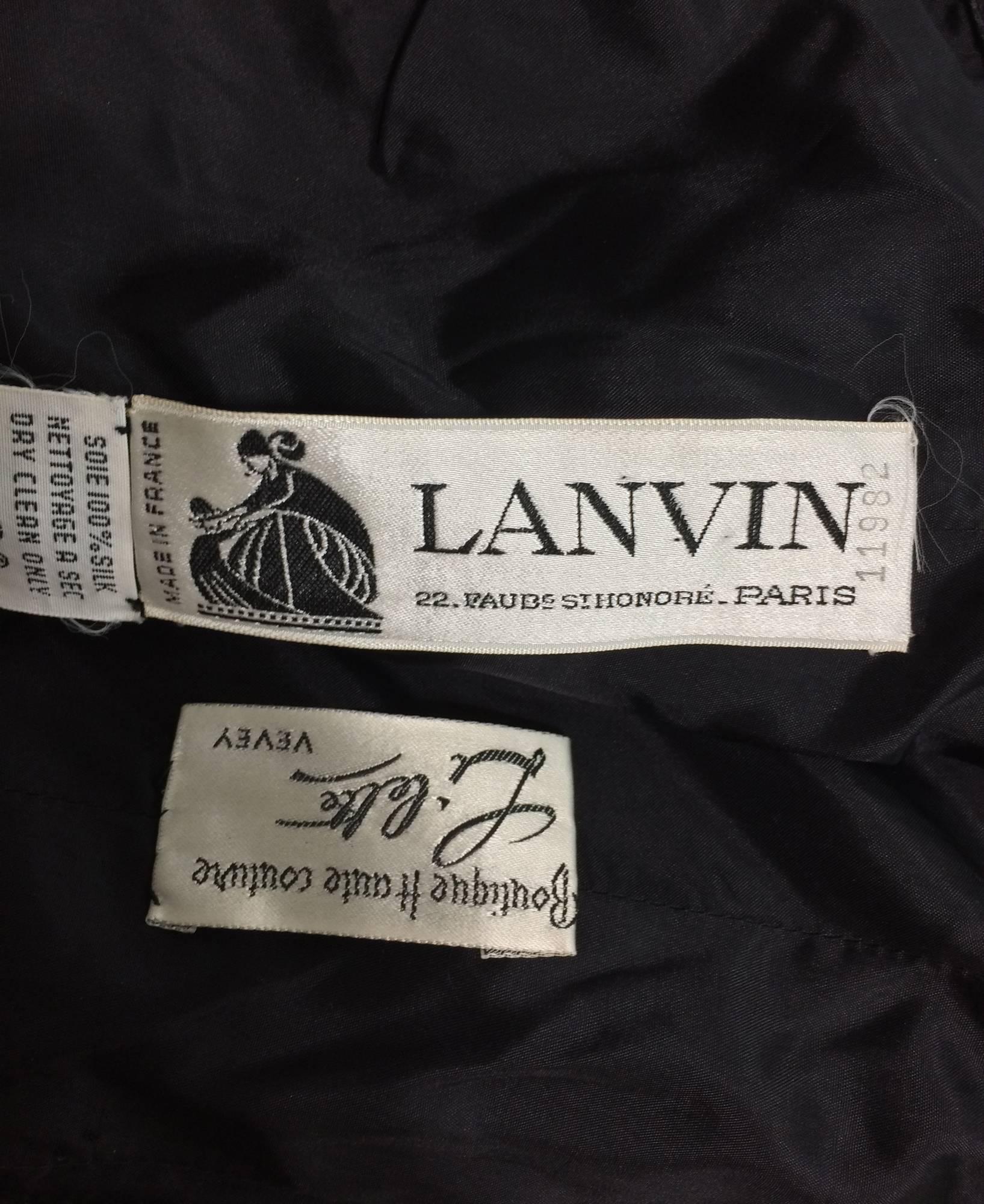 Lanvin numbered Haute couture black silk and velvet strapless cocktail dress  For Sale 5